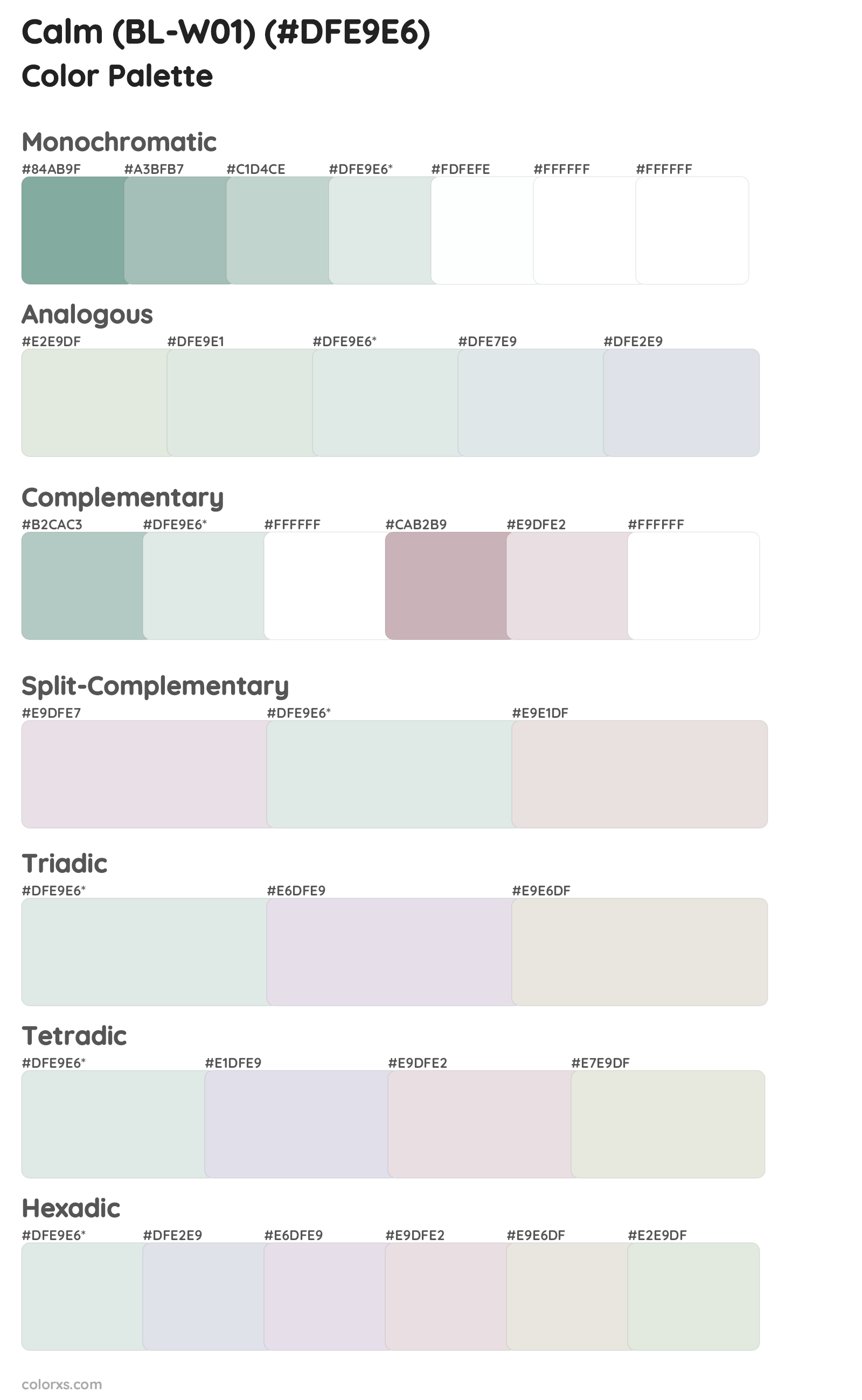 Calm (BL-W01) Color Scheme Palettes