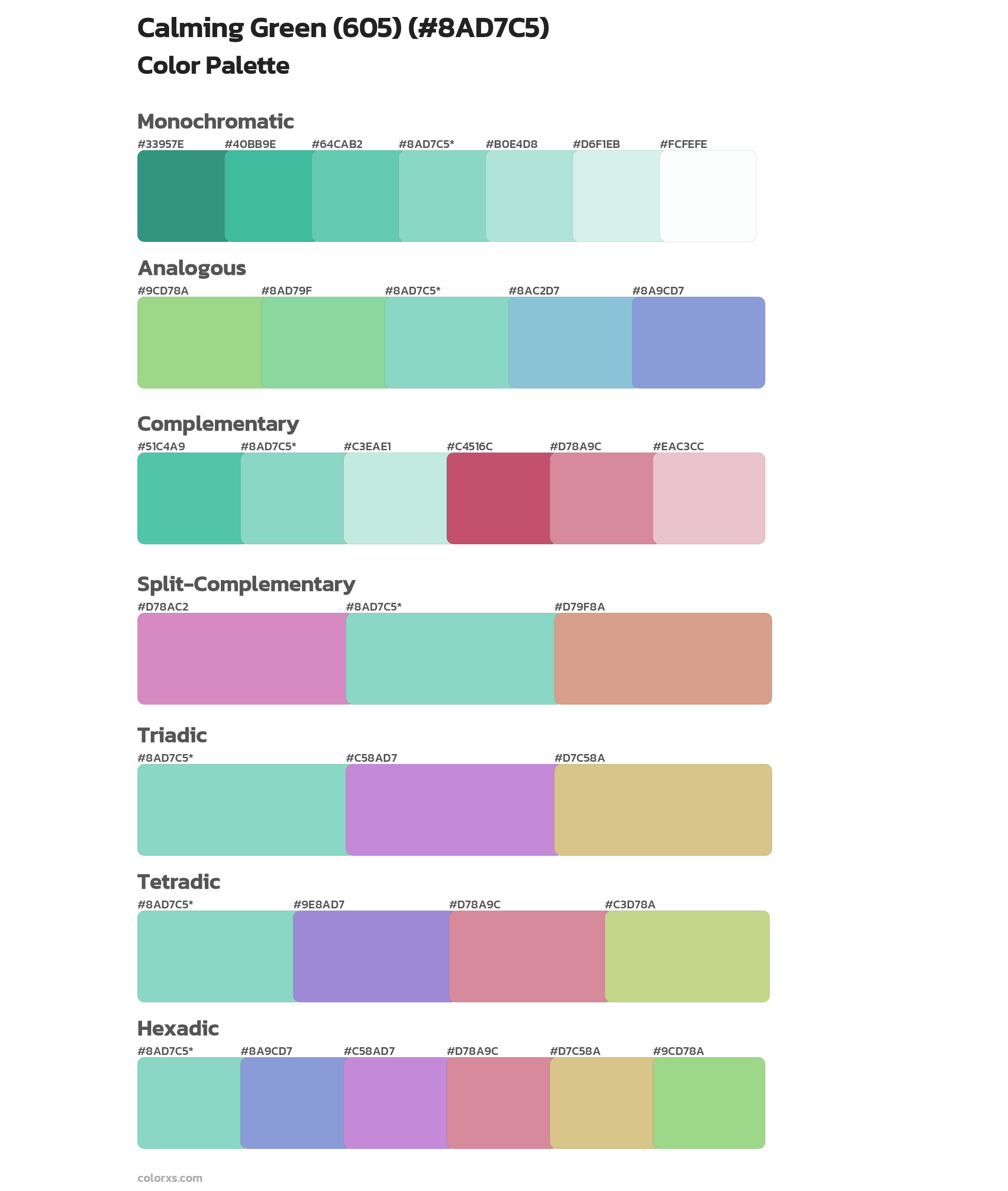 Calming Green (605) Color Scheme Palettes