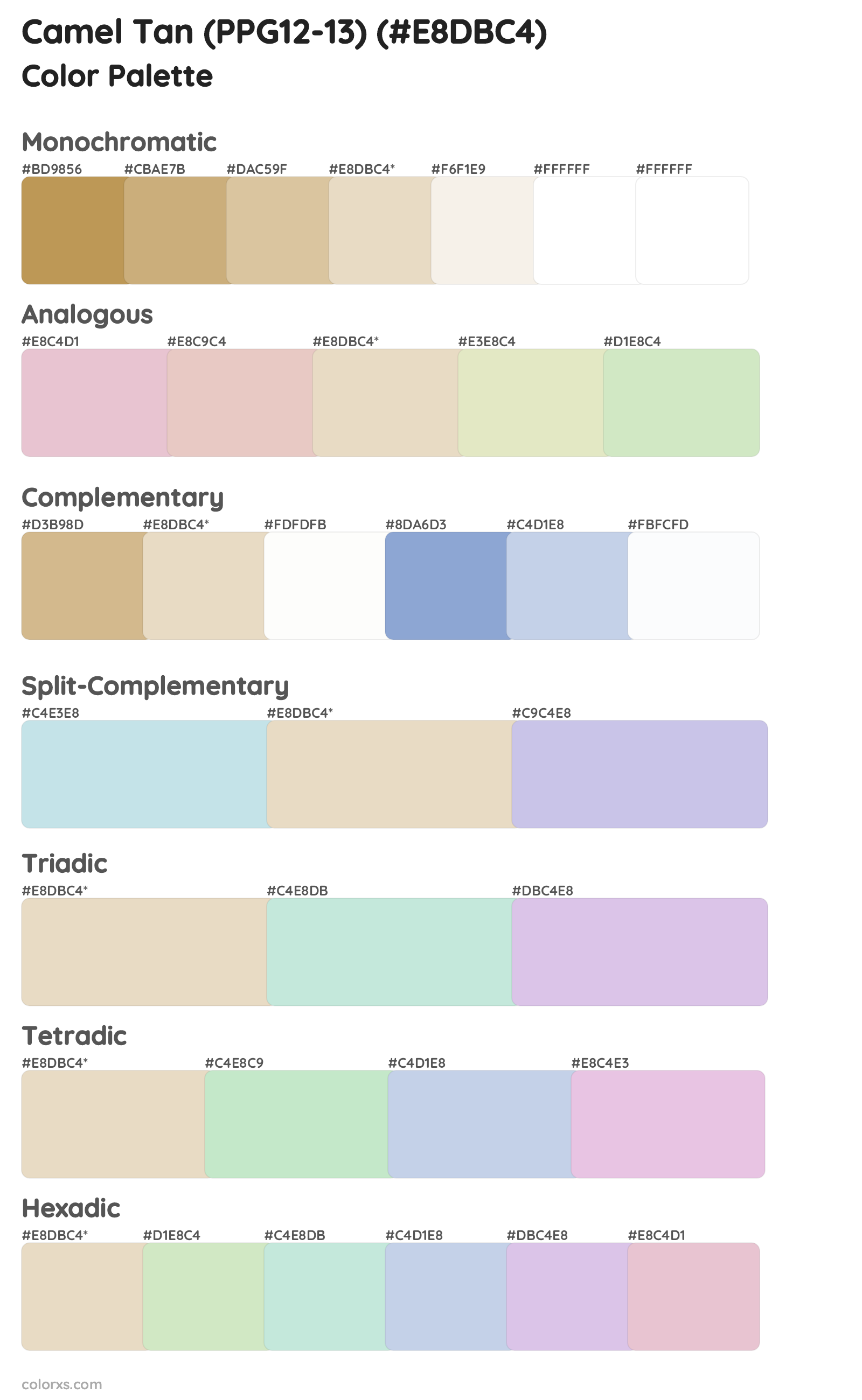 Camel Tan (PPG12-13) Color Scheme Palettes