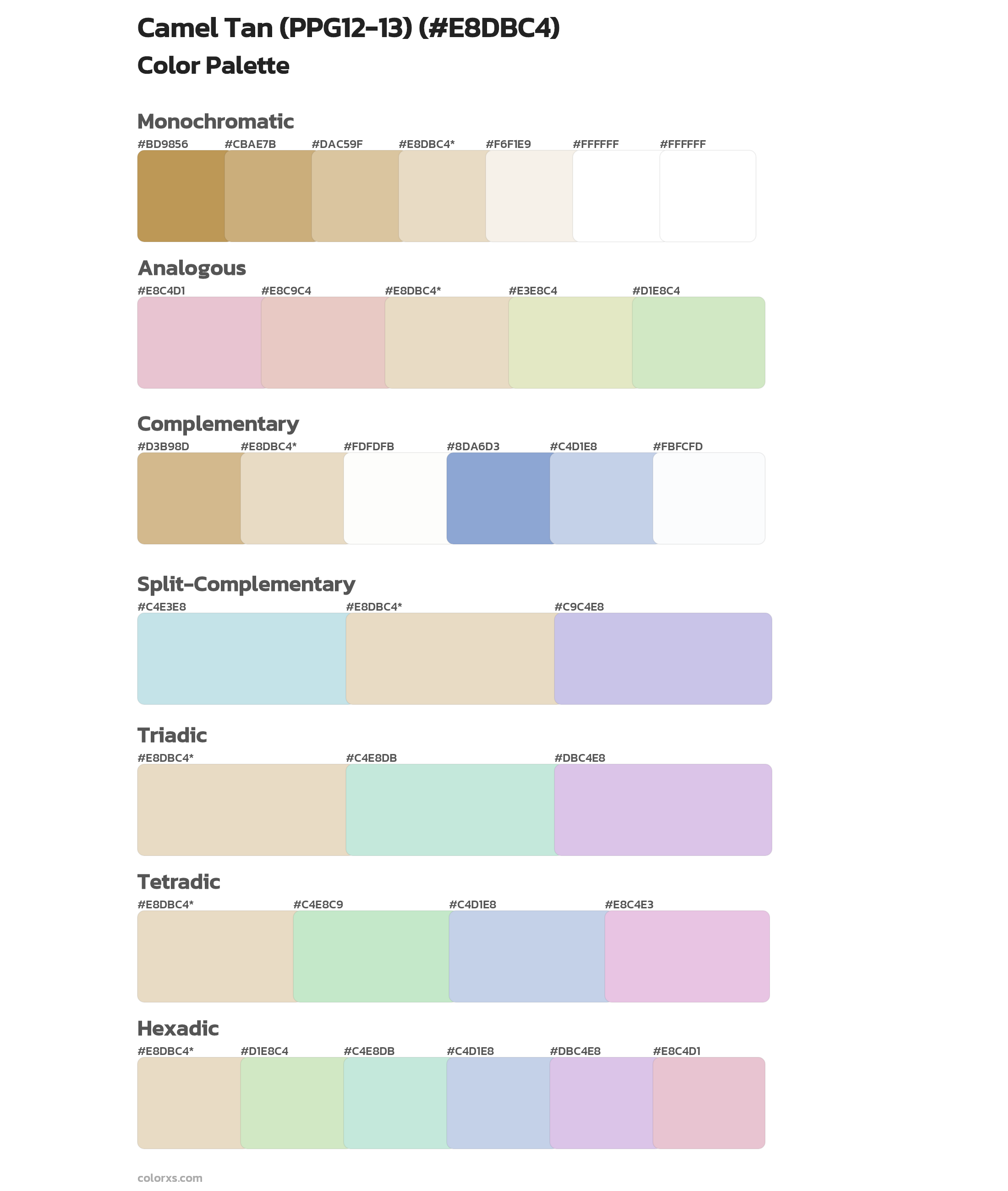 Camel Tan (PPG12-13) Color Scheme Palettes