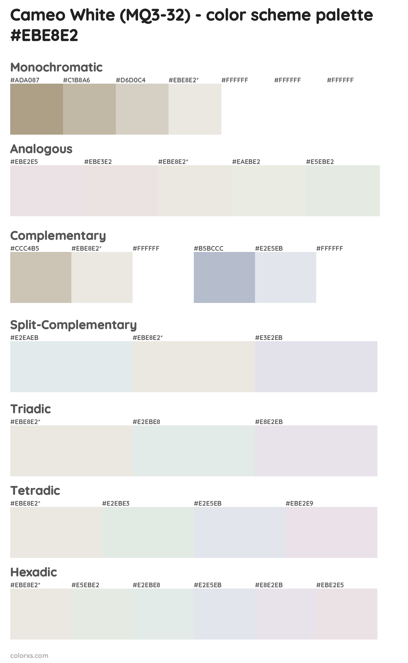 Cameo White (MQ3-32) Color Scheme Palettes