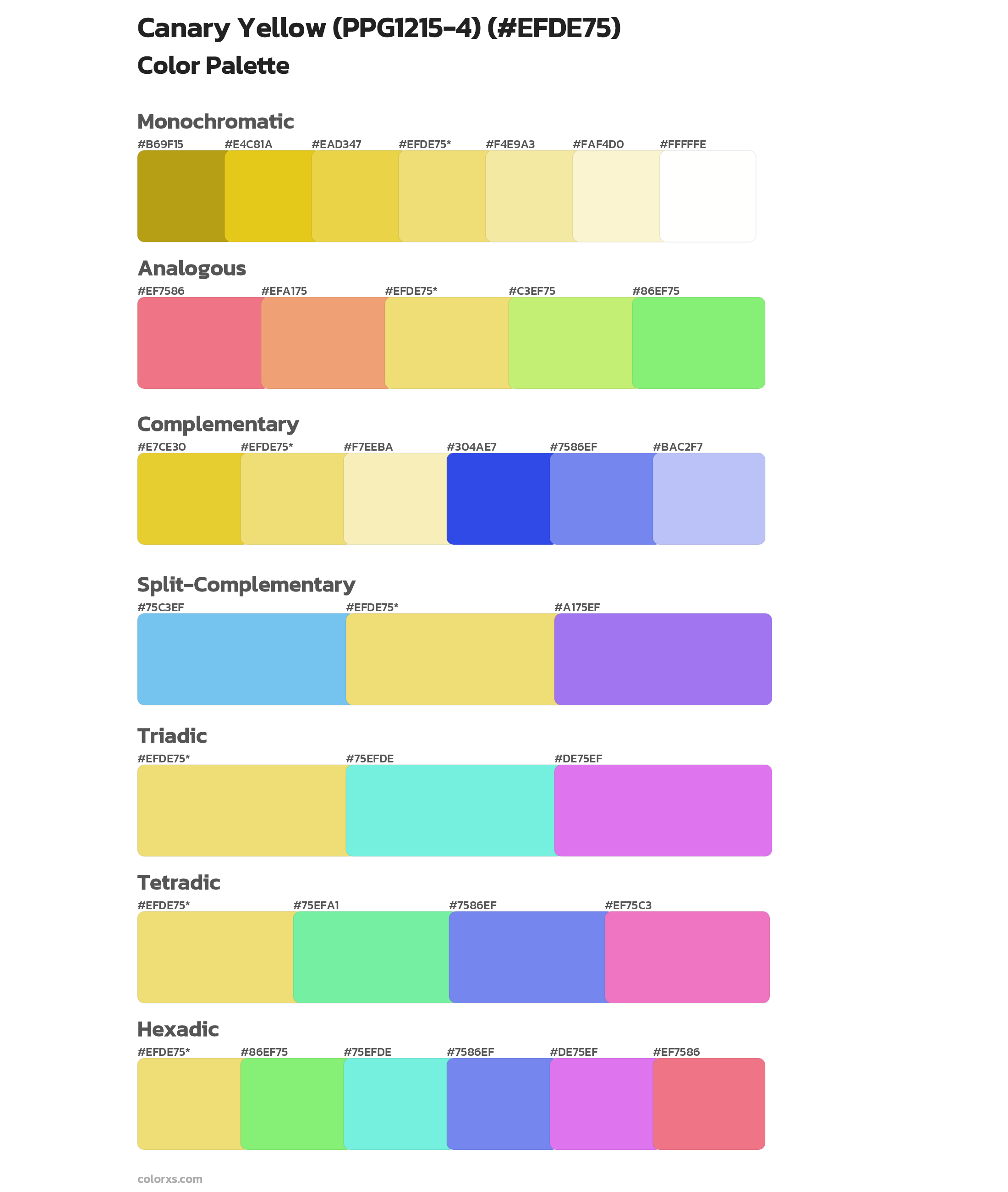Canary Yellow (PPG1215-4) Color Scheme Palettes