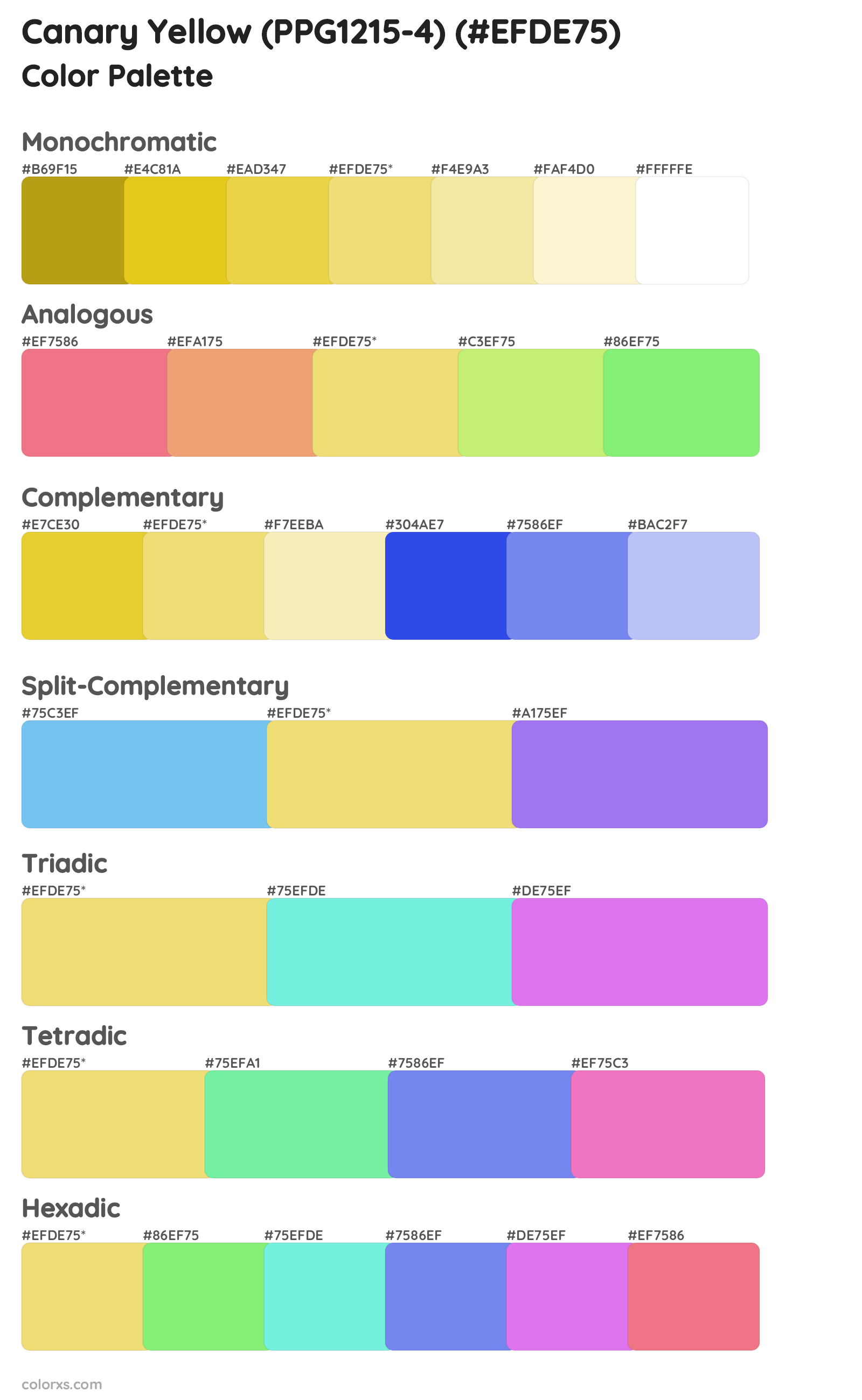 Canary Yellow (PPG1215-4) Color Scheme Palettes