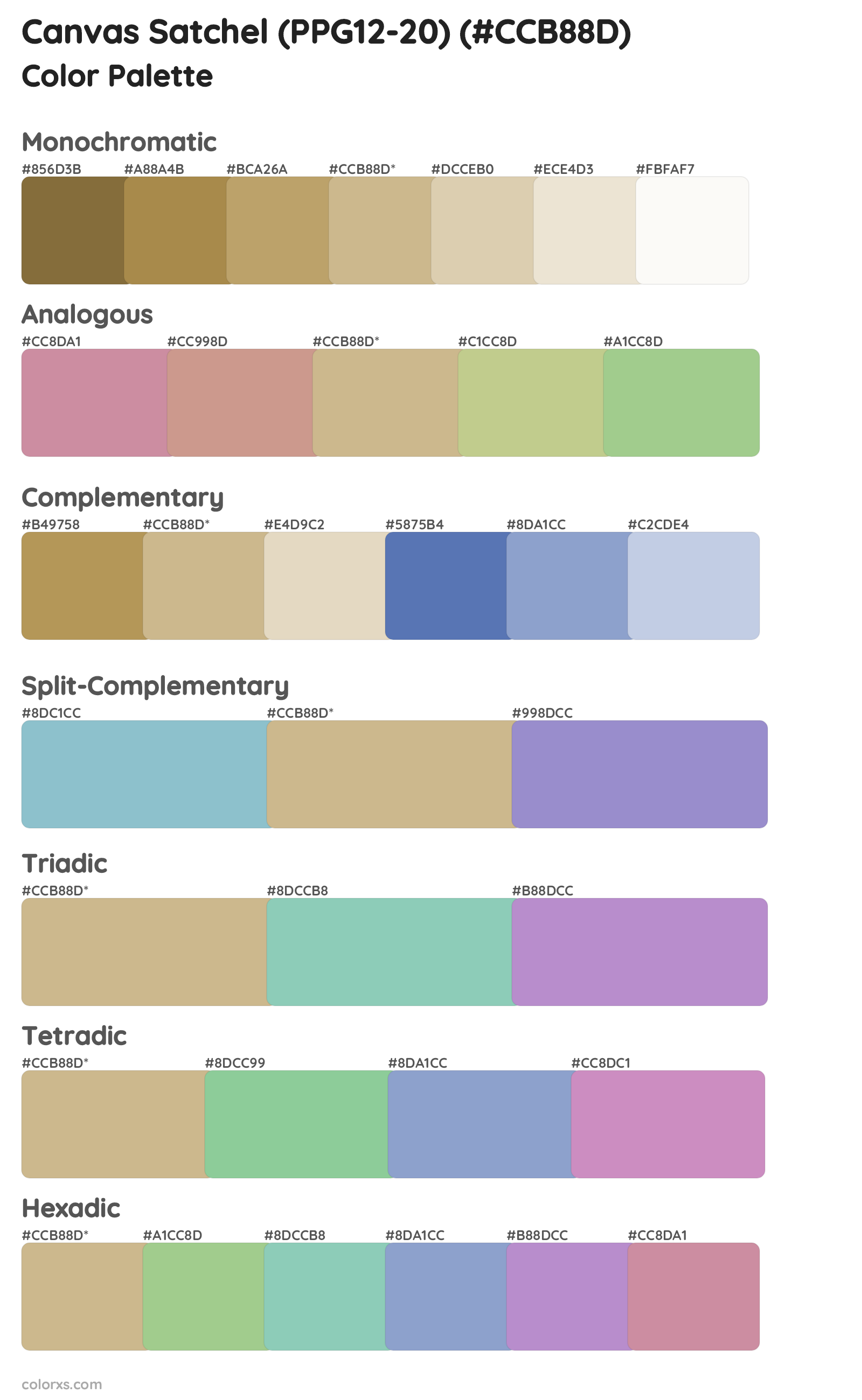 Canvas Satchel (PPG12-20) Color Scheme Palettes
