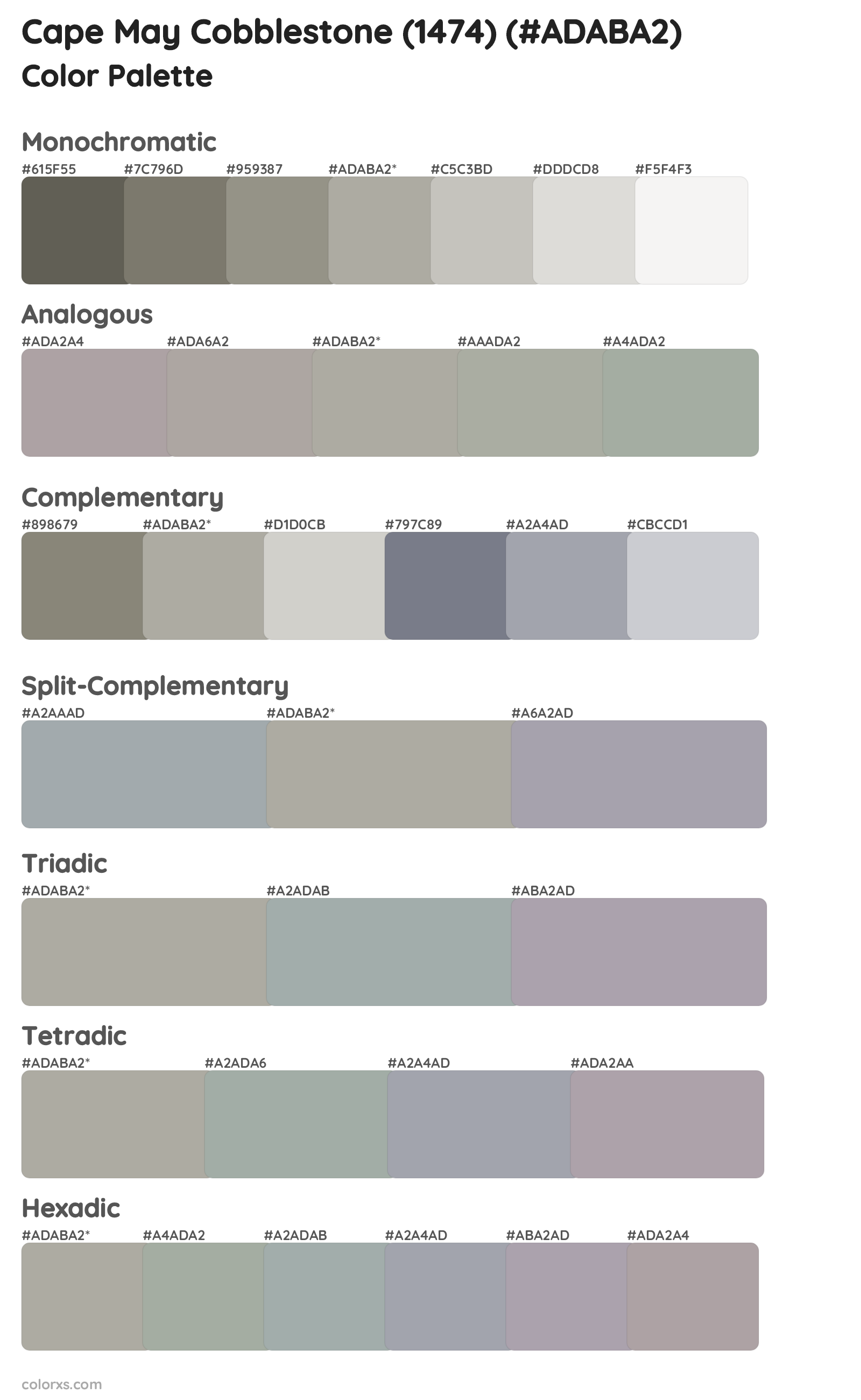 Cape May Cobblestone (1474) Color Scheme Palettes