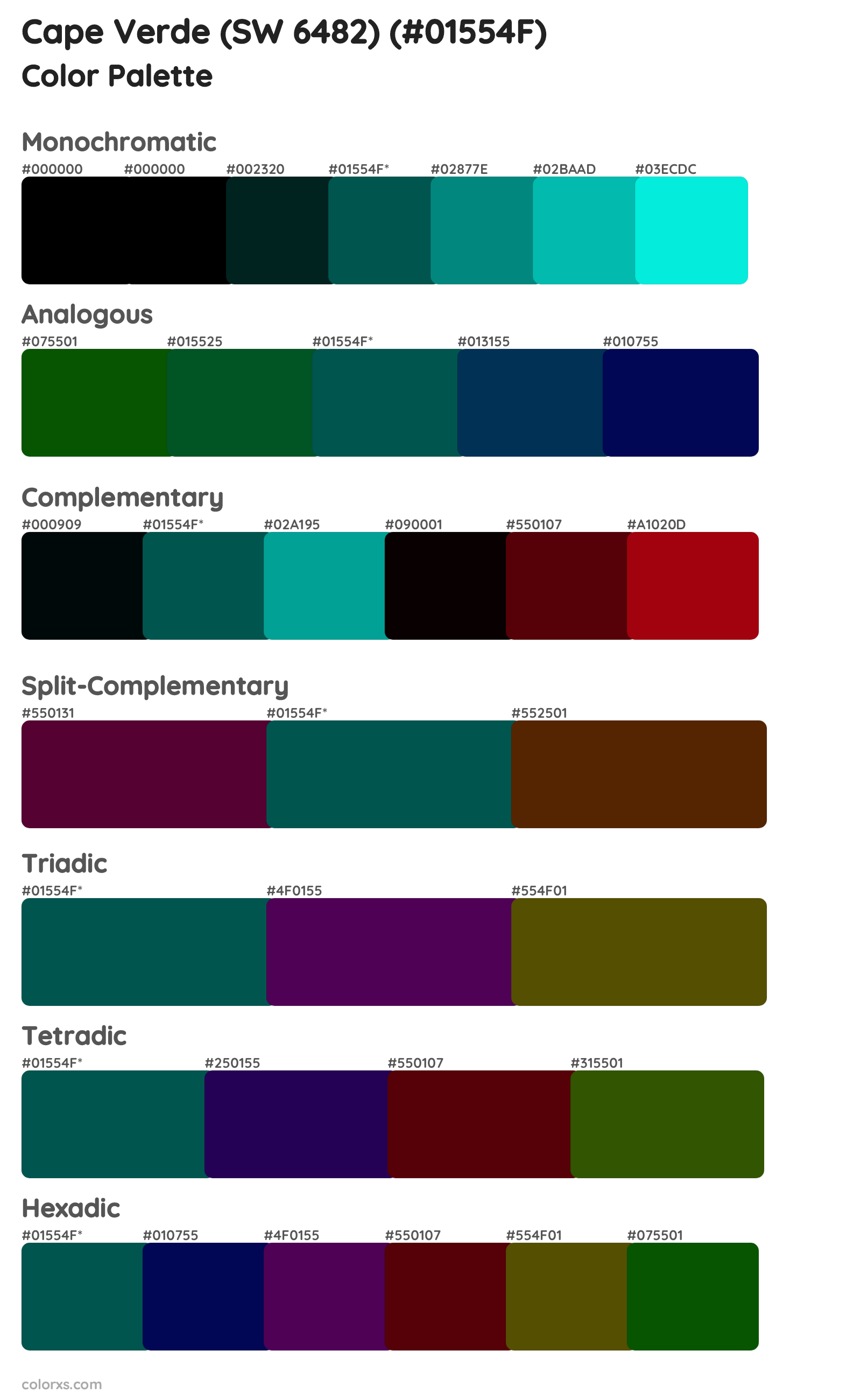 Cape Verde (SW 6482) Color Scheme Palettes