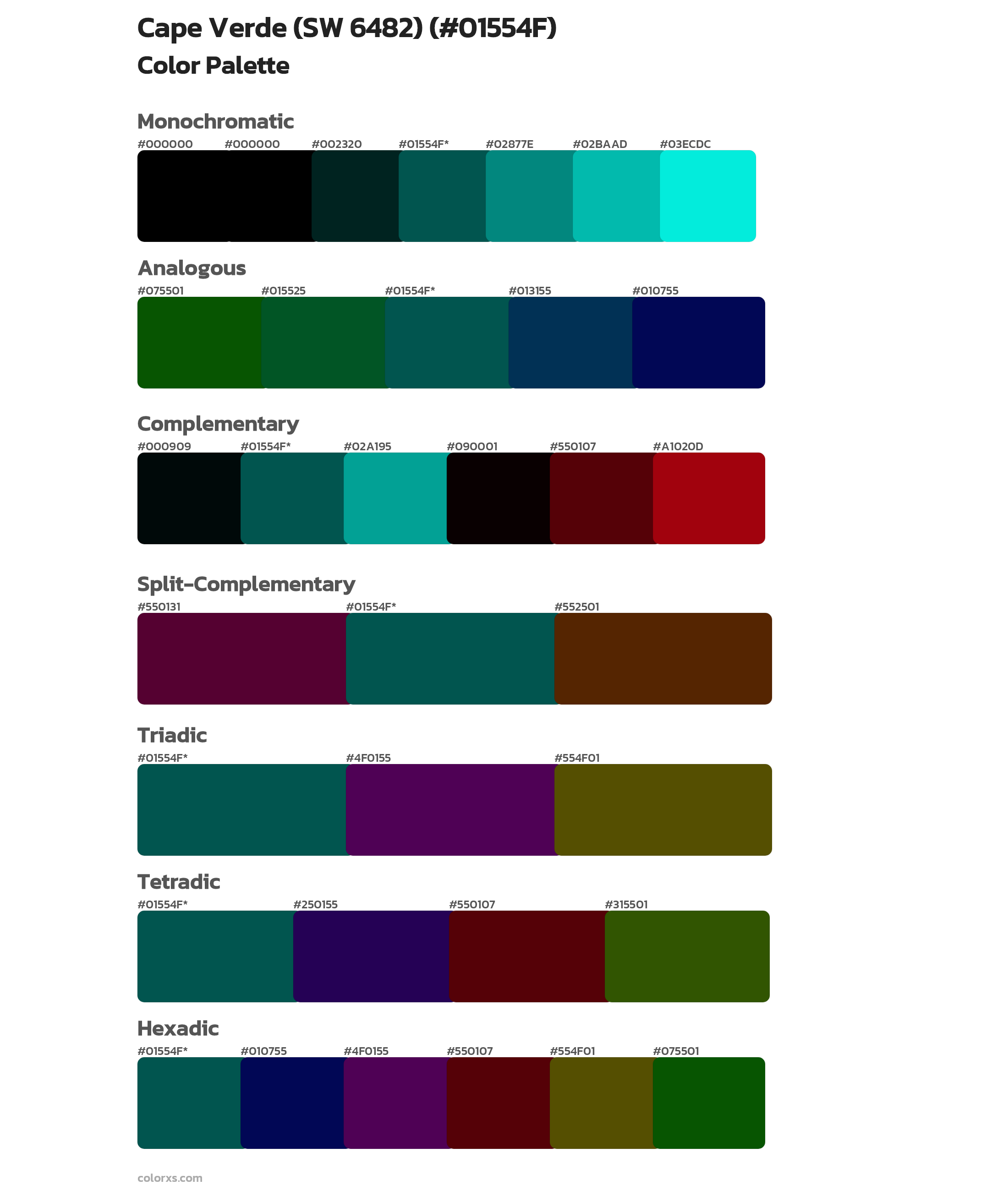 Cape Verde (SW 6482) Color Scheme Palettes
