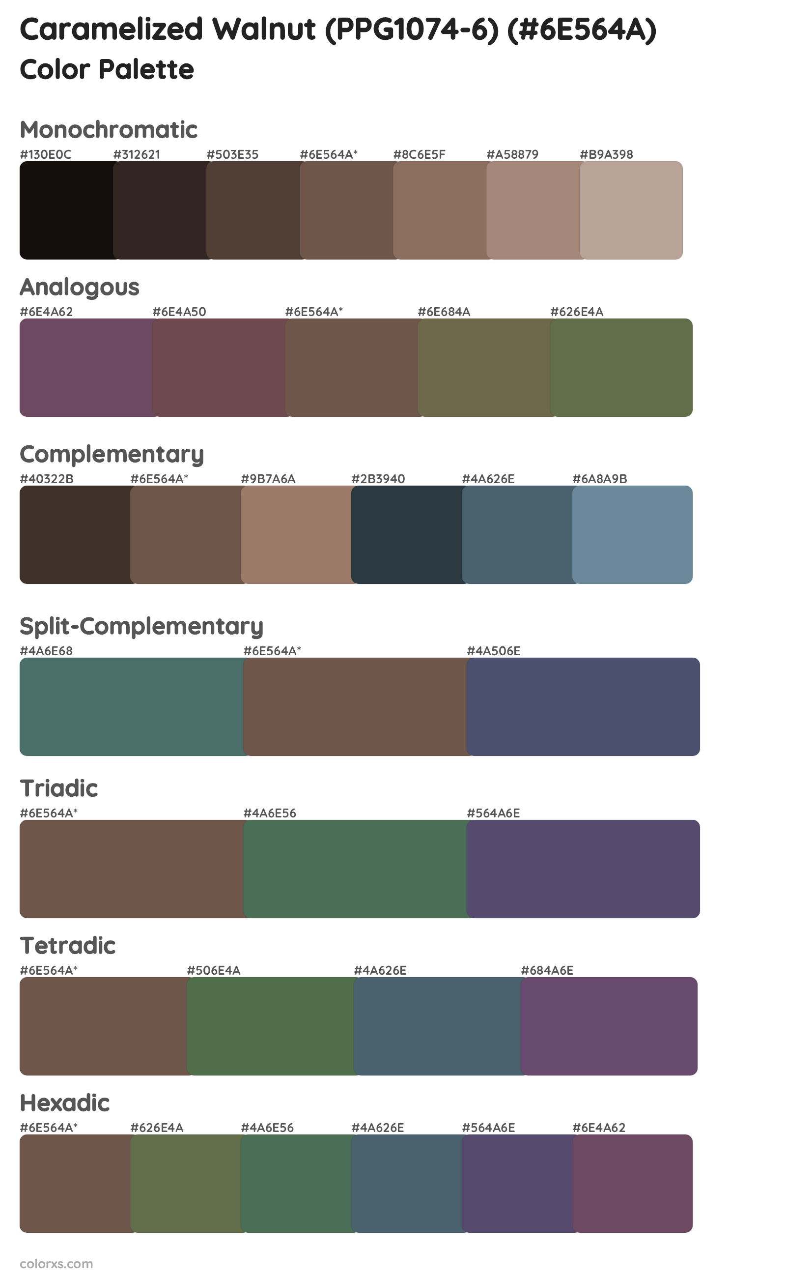 Caramelized Walnut (PPG1074-6) Color Scheme Palettes