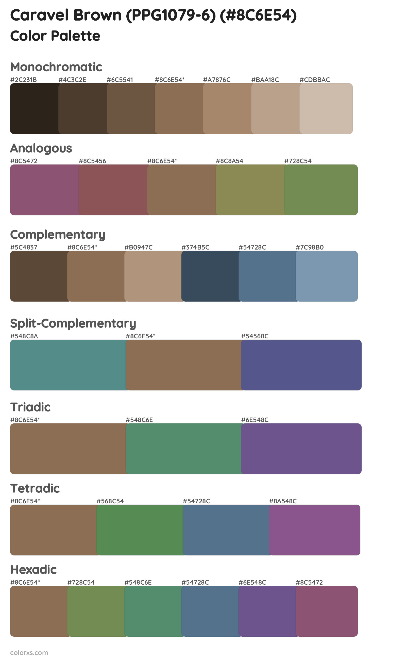 Caravel Brown (PPG1079-6) Color Scheme Palettes