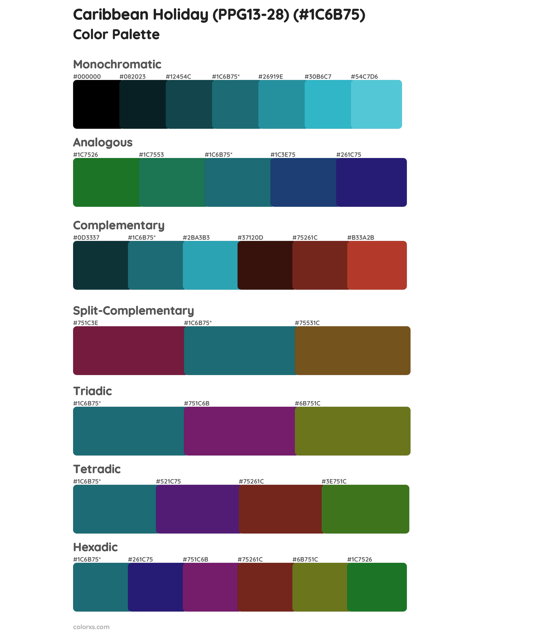 Caribbean Holiday (PPG13-28) Color Scheme Palettes