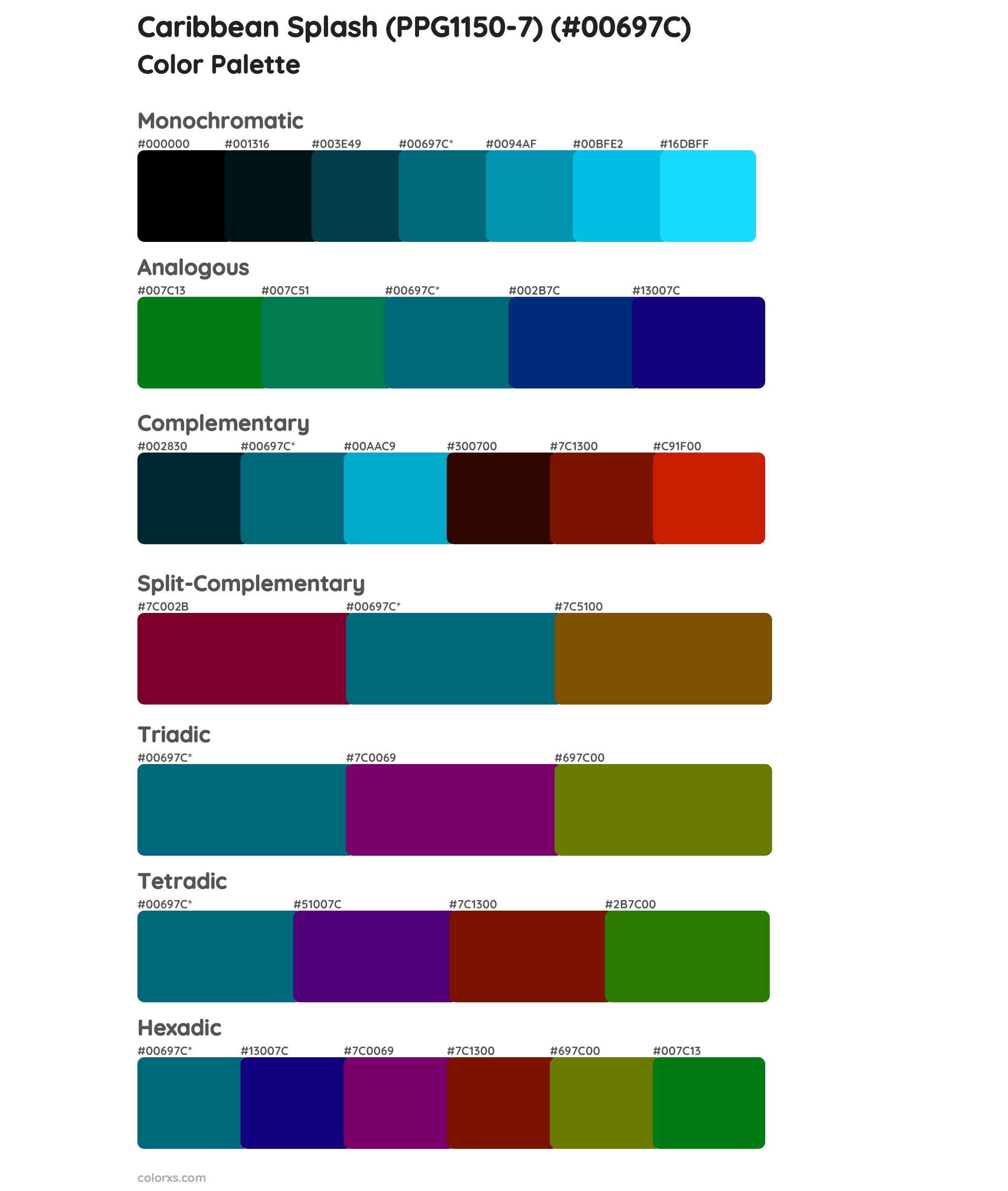 Caribbean Splash (PPG1150-7) Color Scheme Palettes