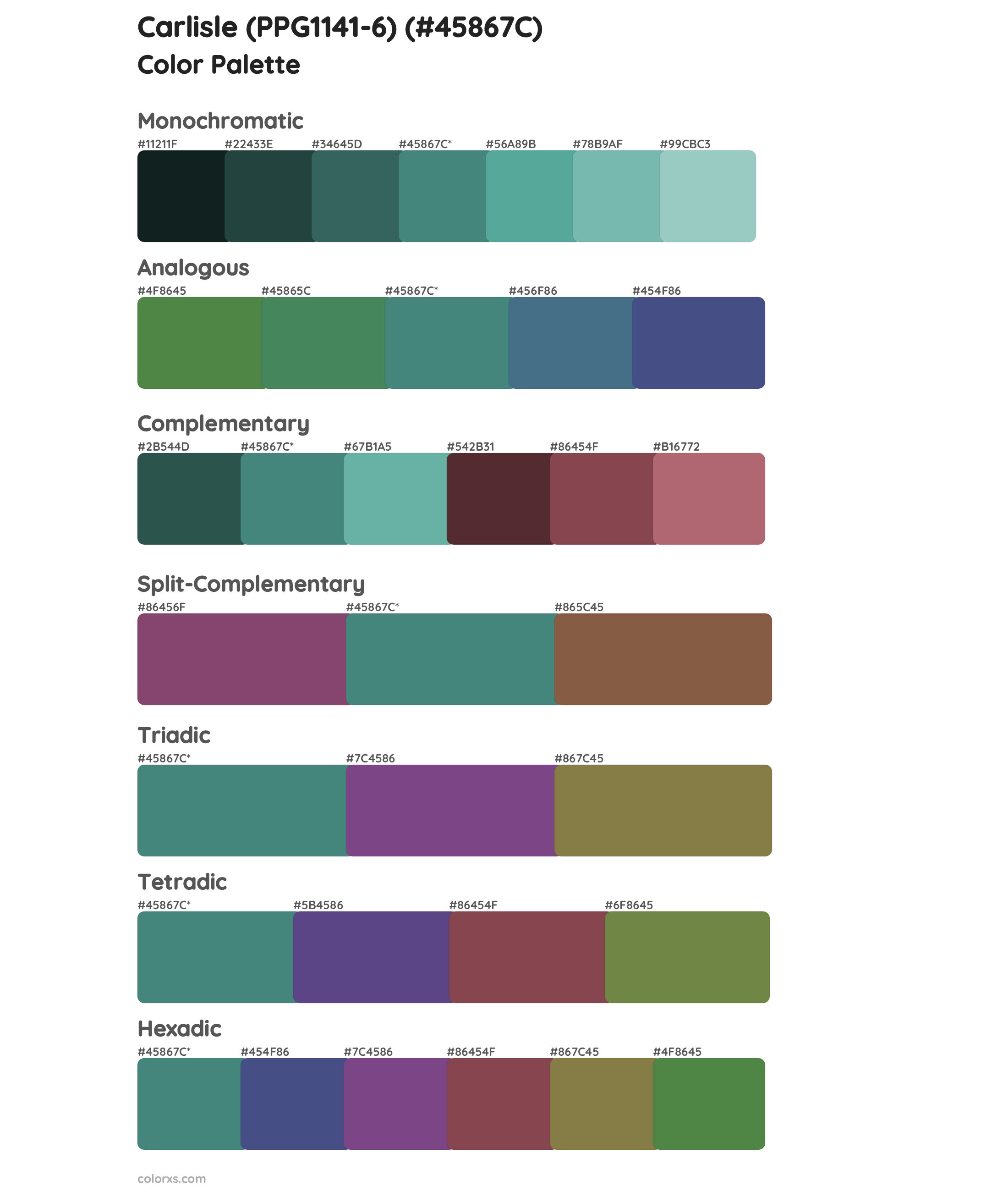Carlisle (PPG1141-6) Color Scheme Palettes