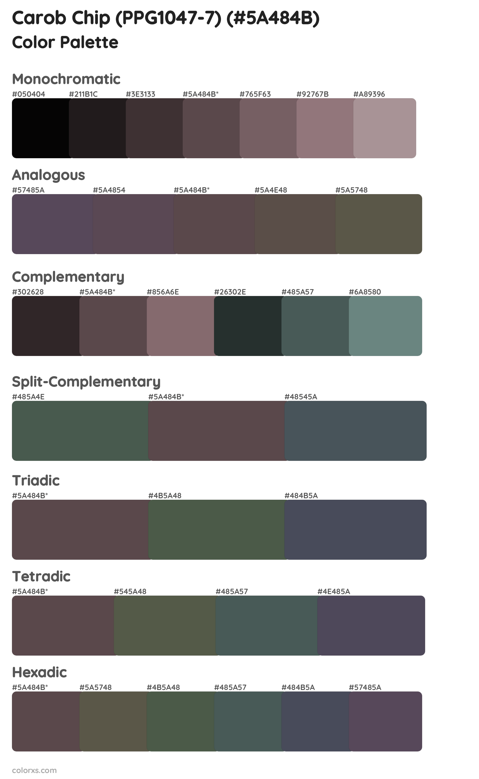 Carob Chip (PPG1047-7) Color Scheme Palettes