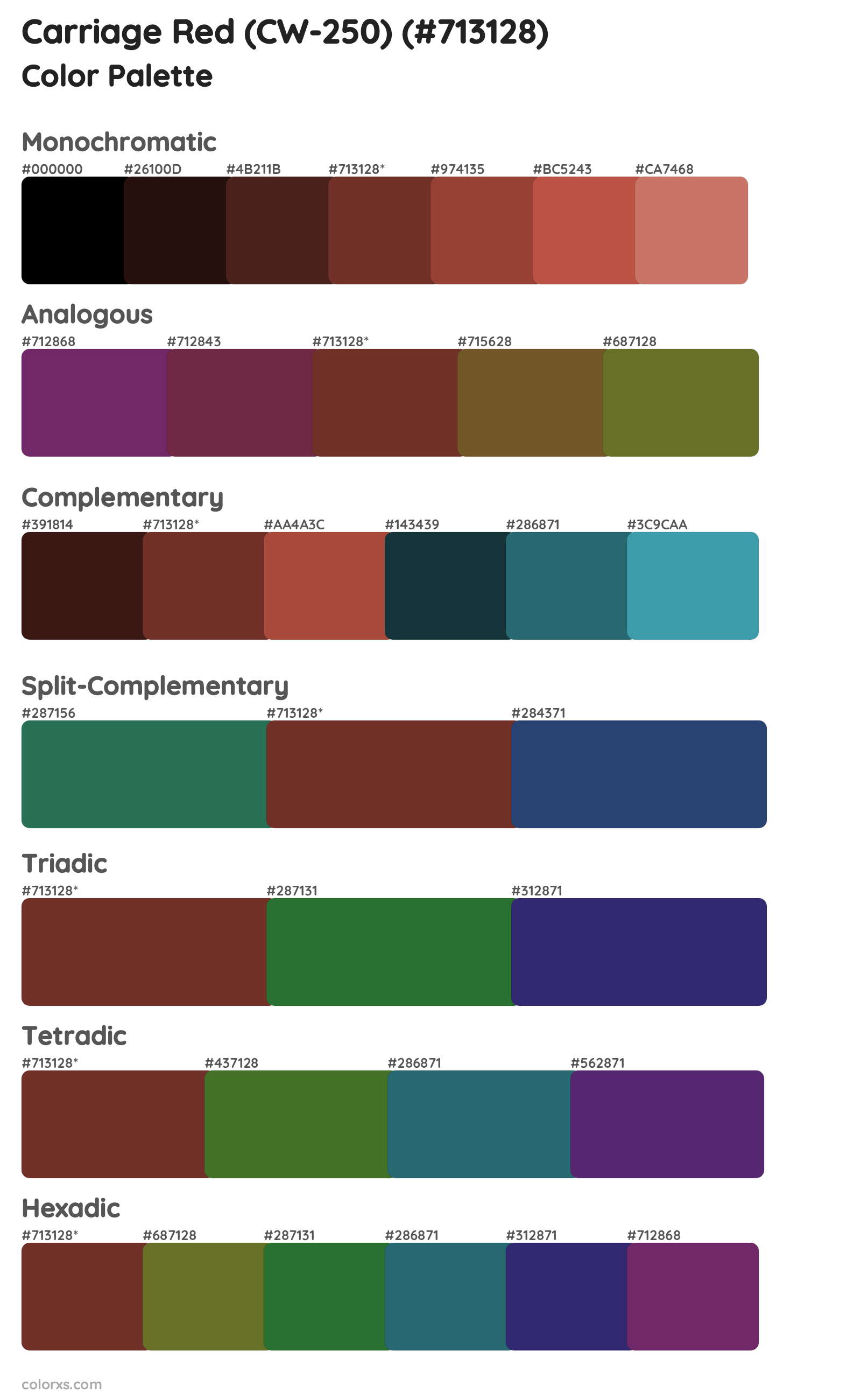 Carriage Red (CW-250) Color Scheme Palettes