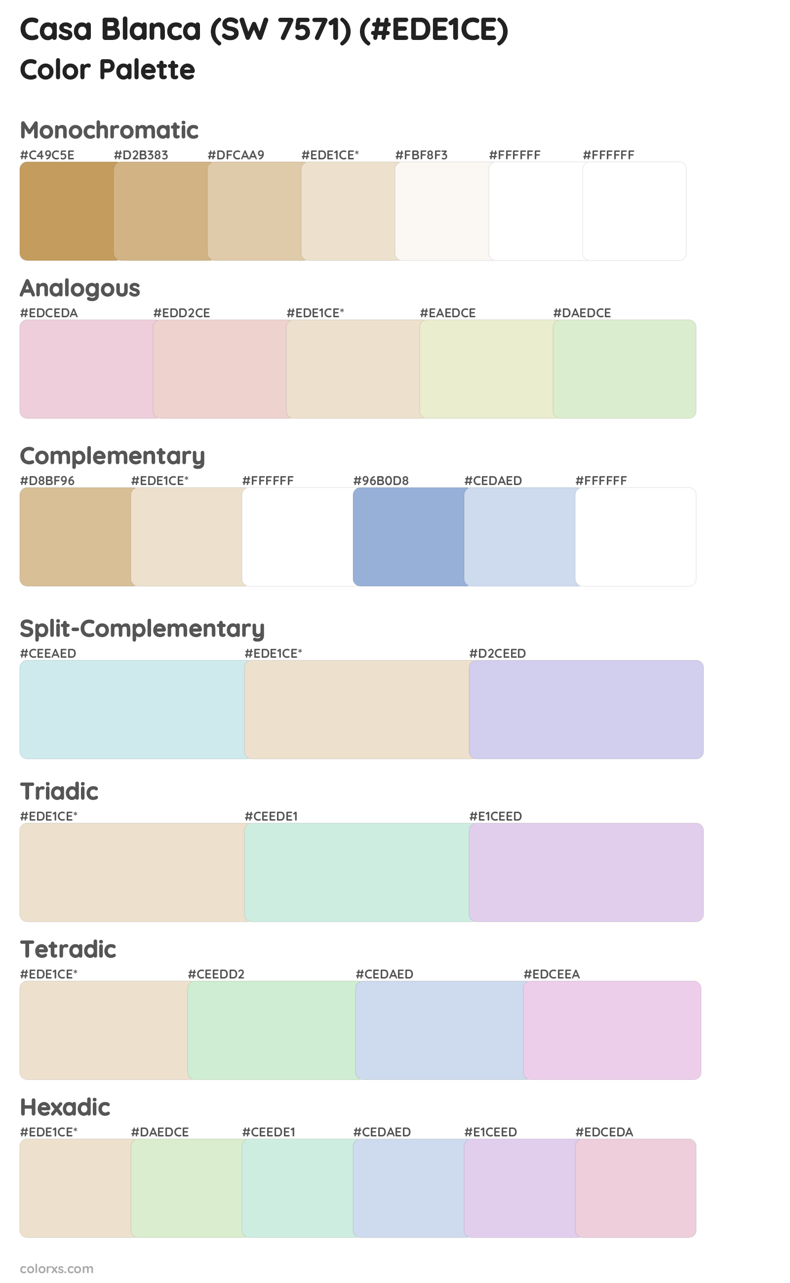 Casa Blanca (SW 7571) Color Scheme Palettes