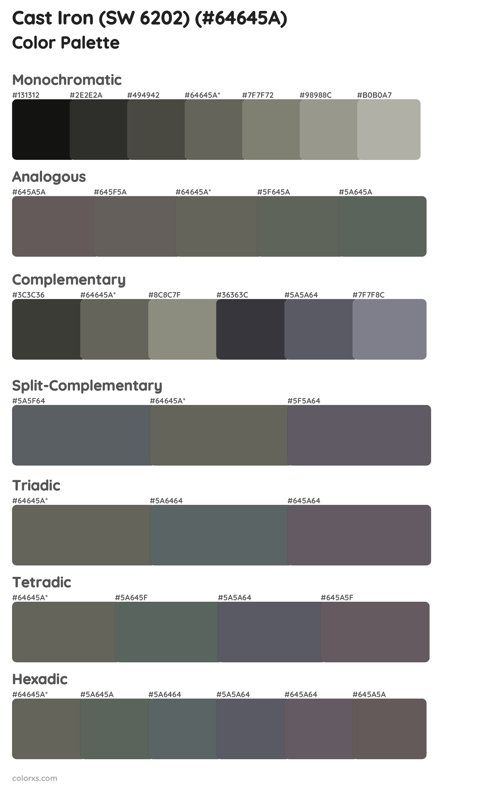 Cast Iron (SW 6202) Color Scheme Palettes