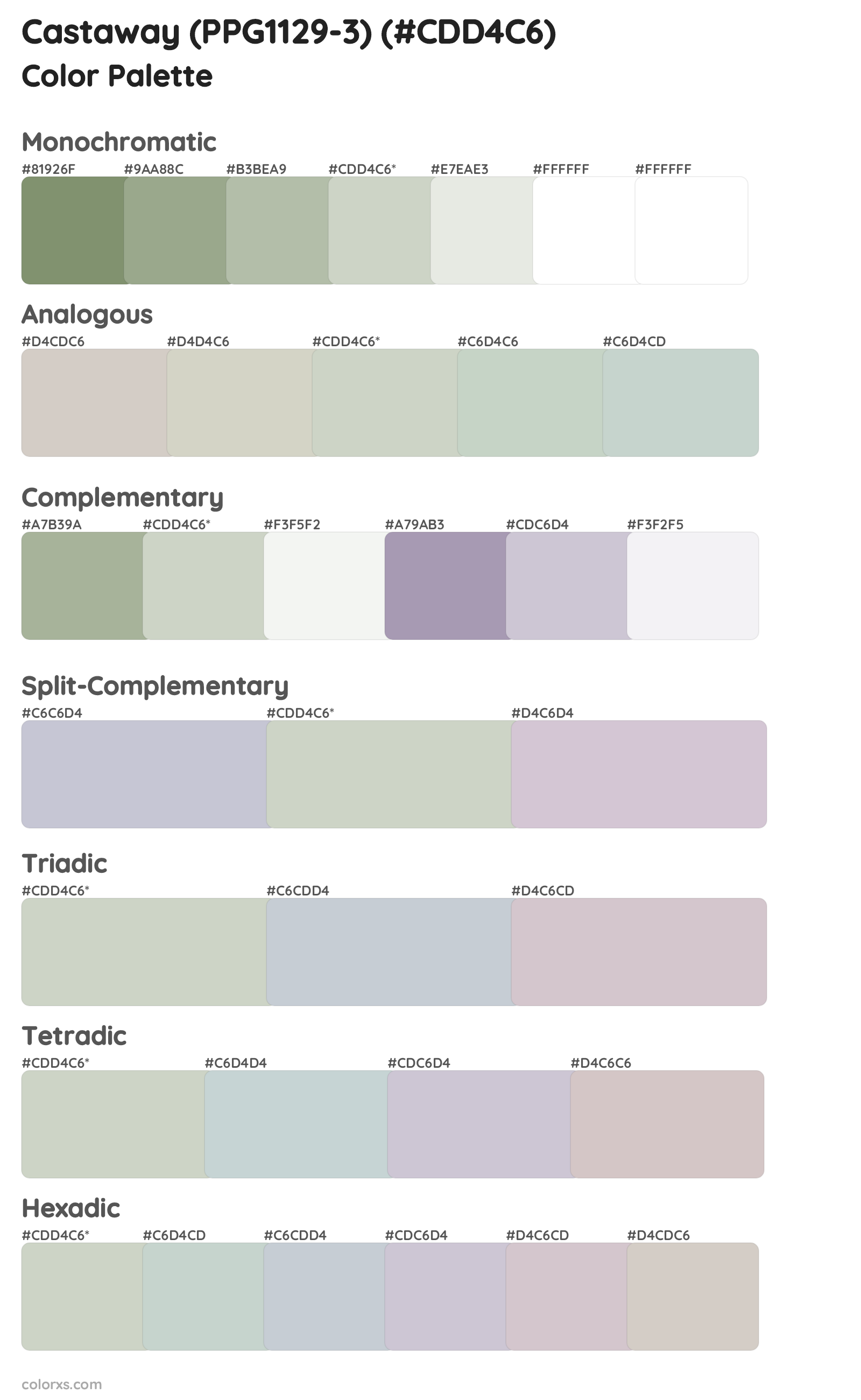 Castaway (PPG1129-3) Color Scheme Palettes