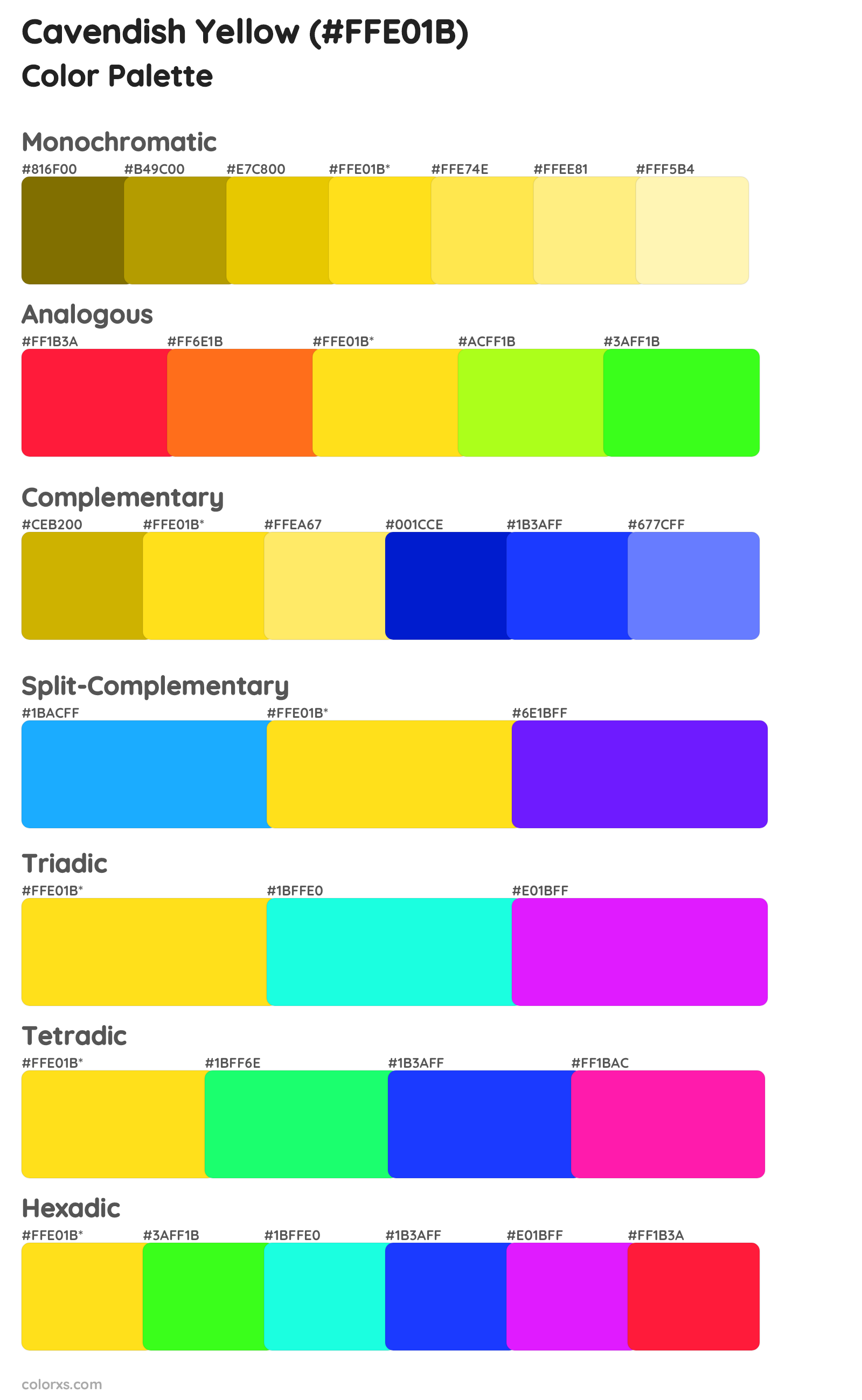 Cavendish Yellow Color Scheme Palettes