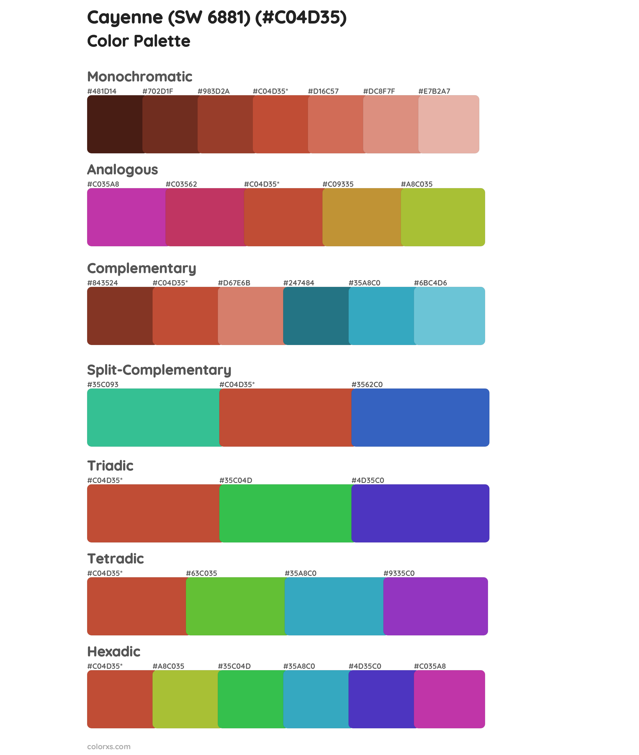 Cayenne (SW 6881) Color Scheme Palettes