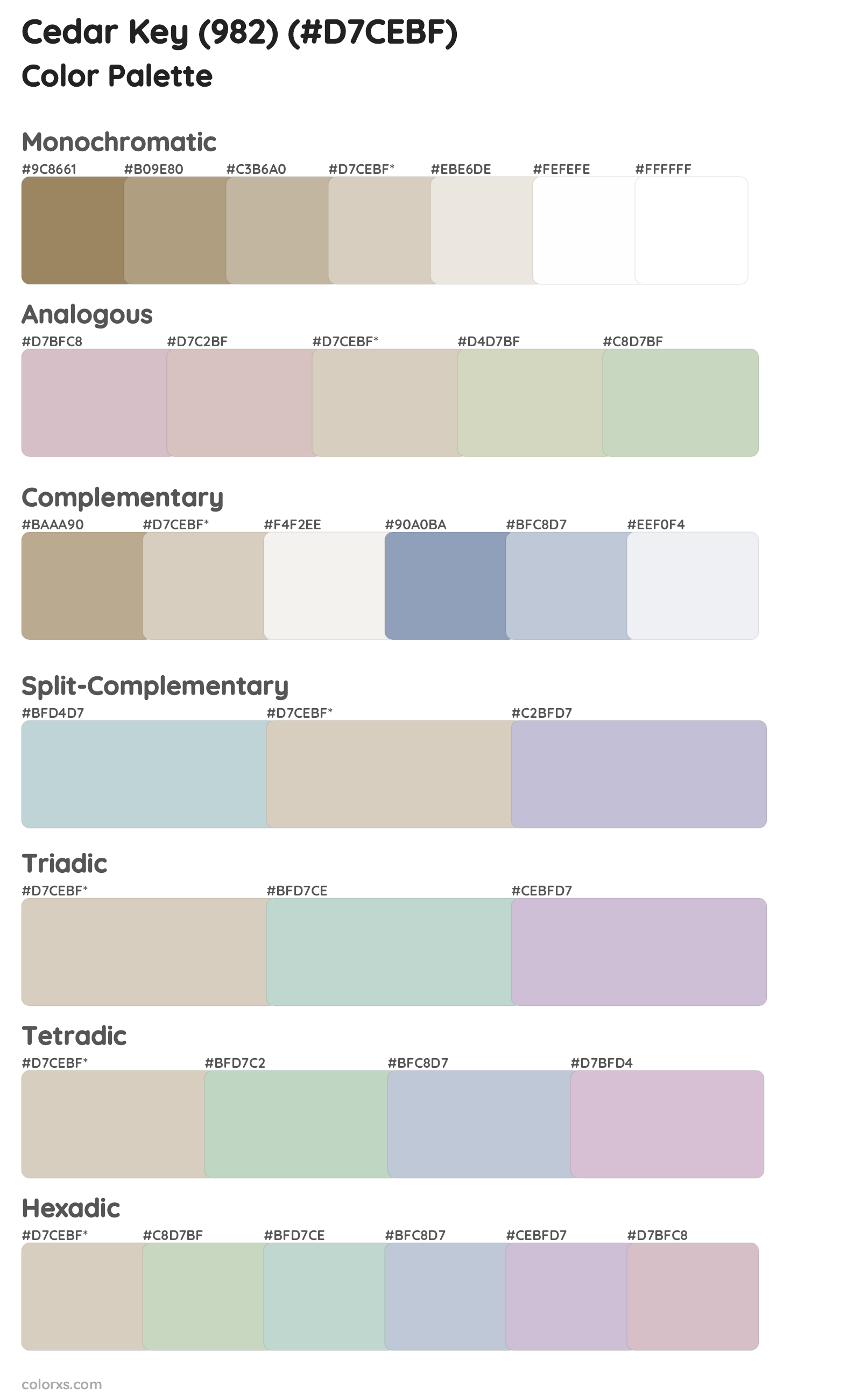 Cedar Key (982) Color Scheme Palettes