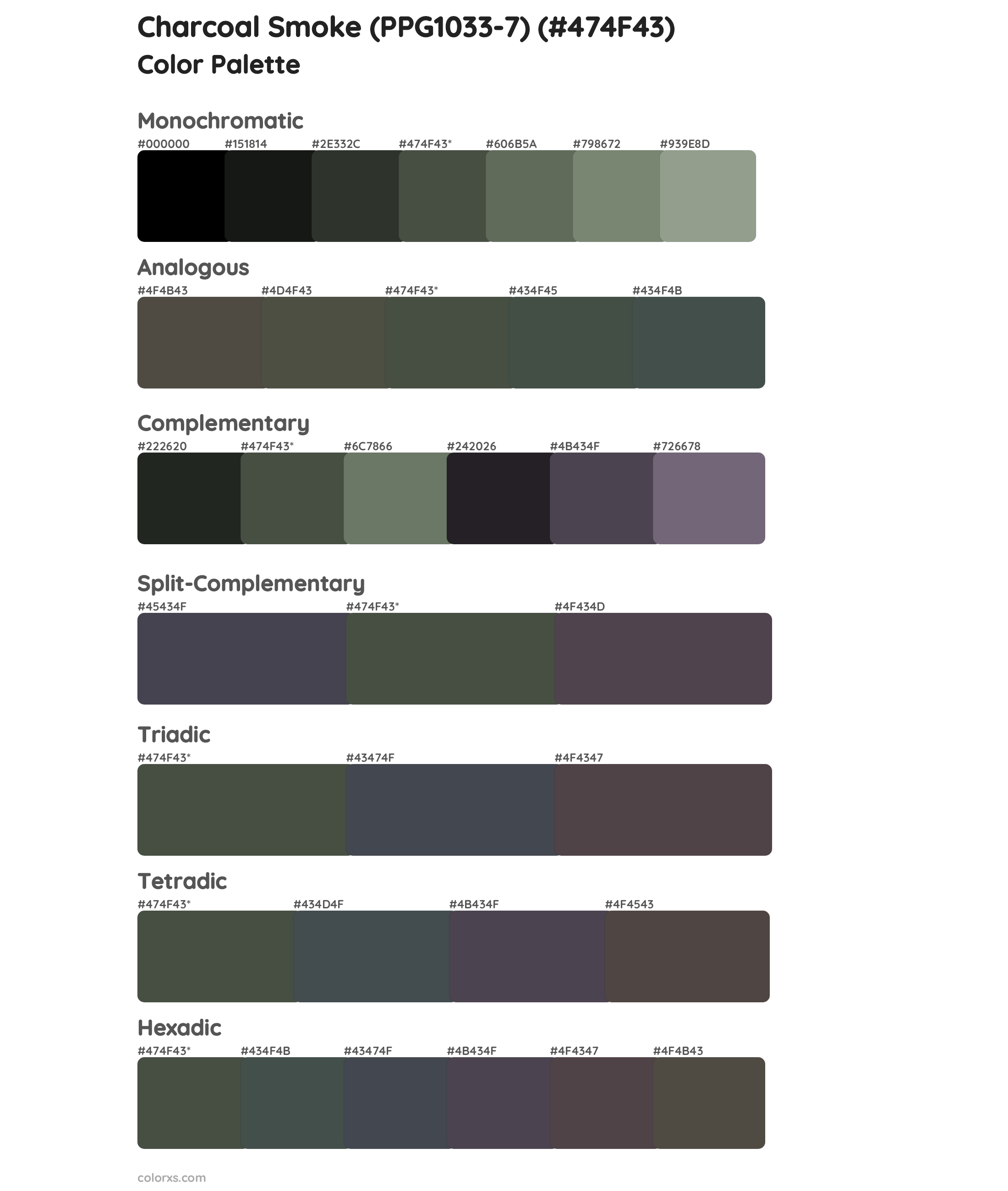 Charcoal Smoke (PPG1033-7) Color Scheme Palettes