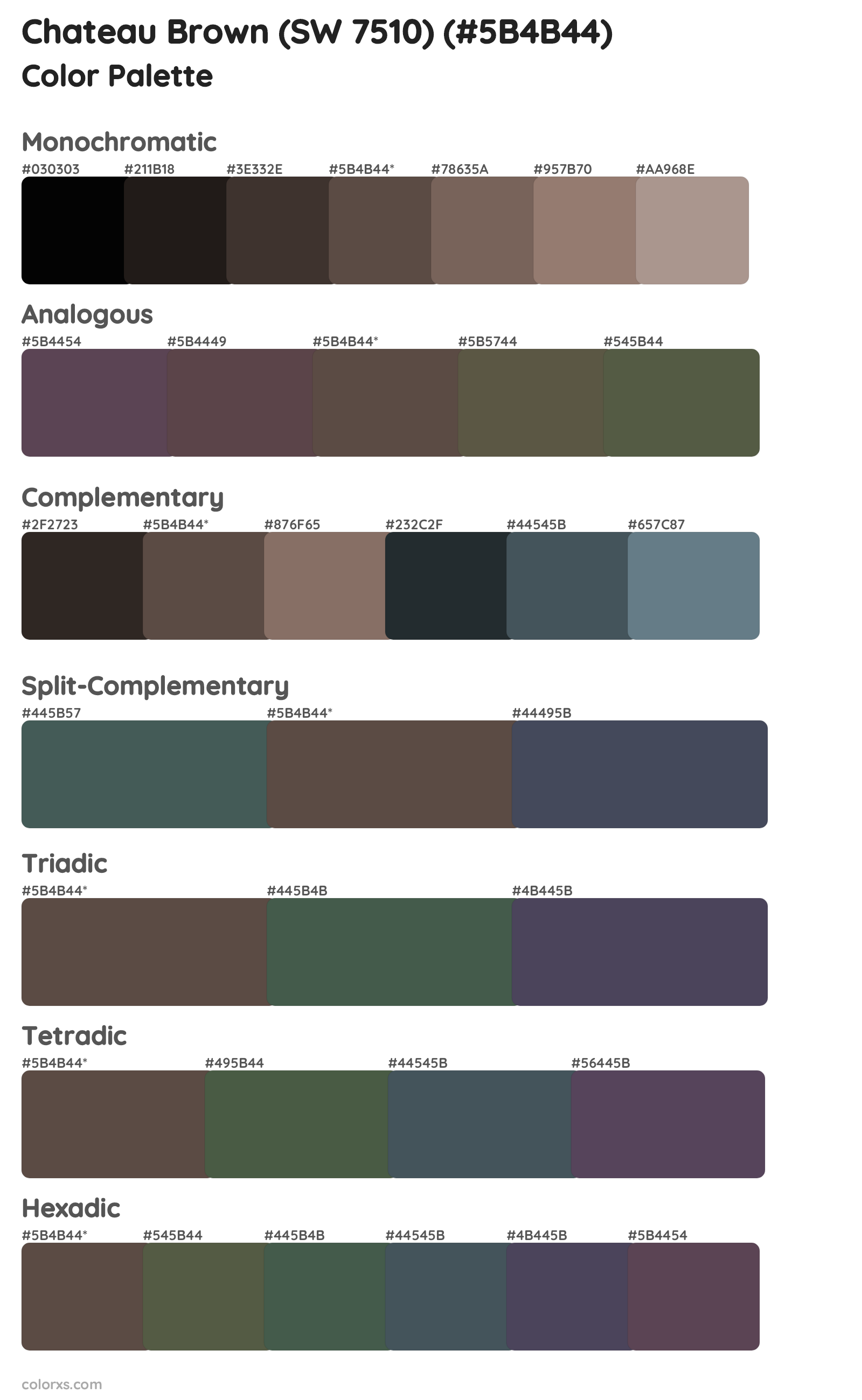 Chateau Brown (SW 7510) Color Scheme Palettes