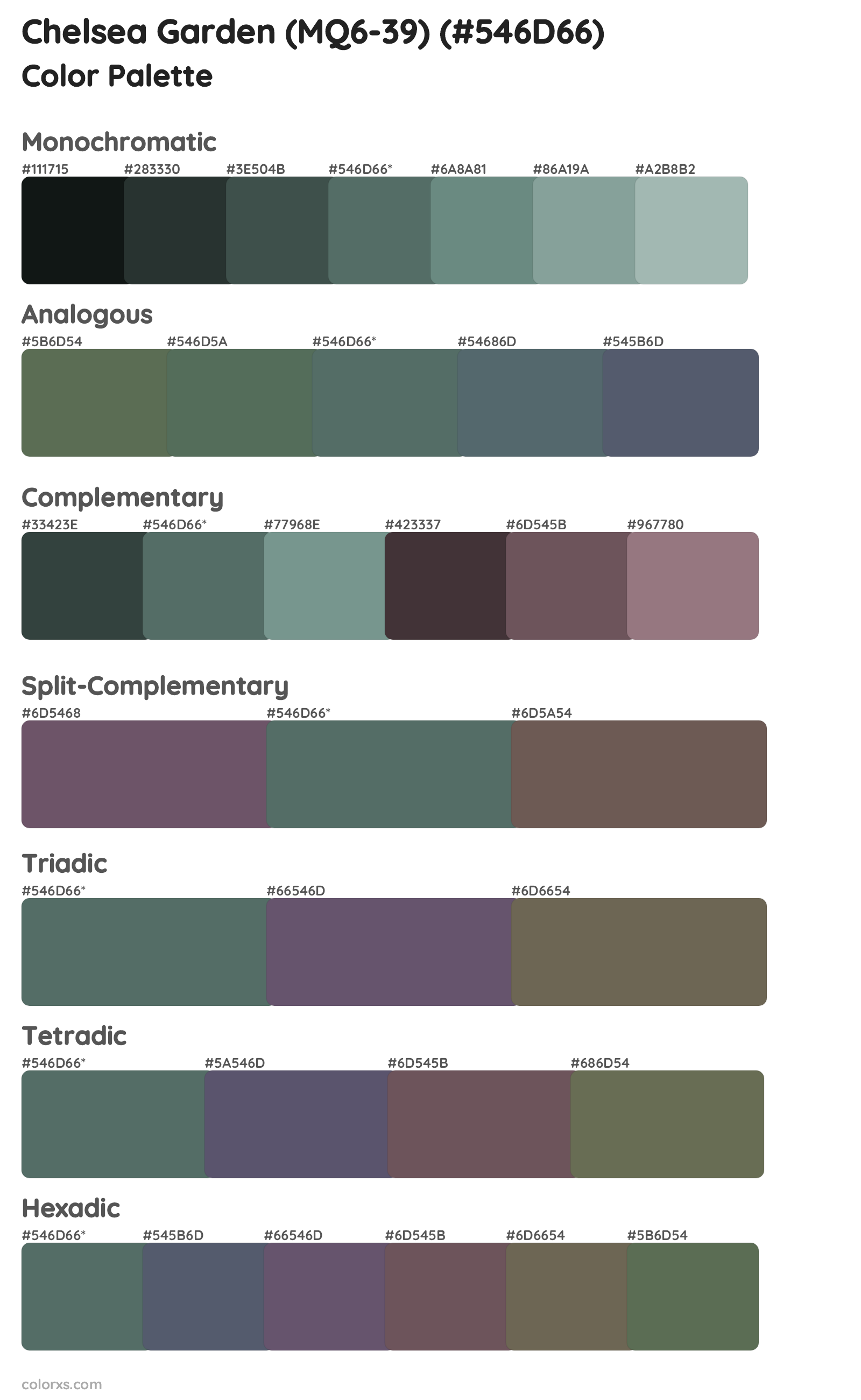 Chelsea Garden (MQ6-39) Color Scheme Palettes