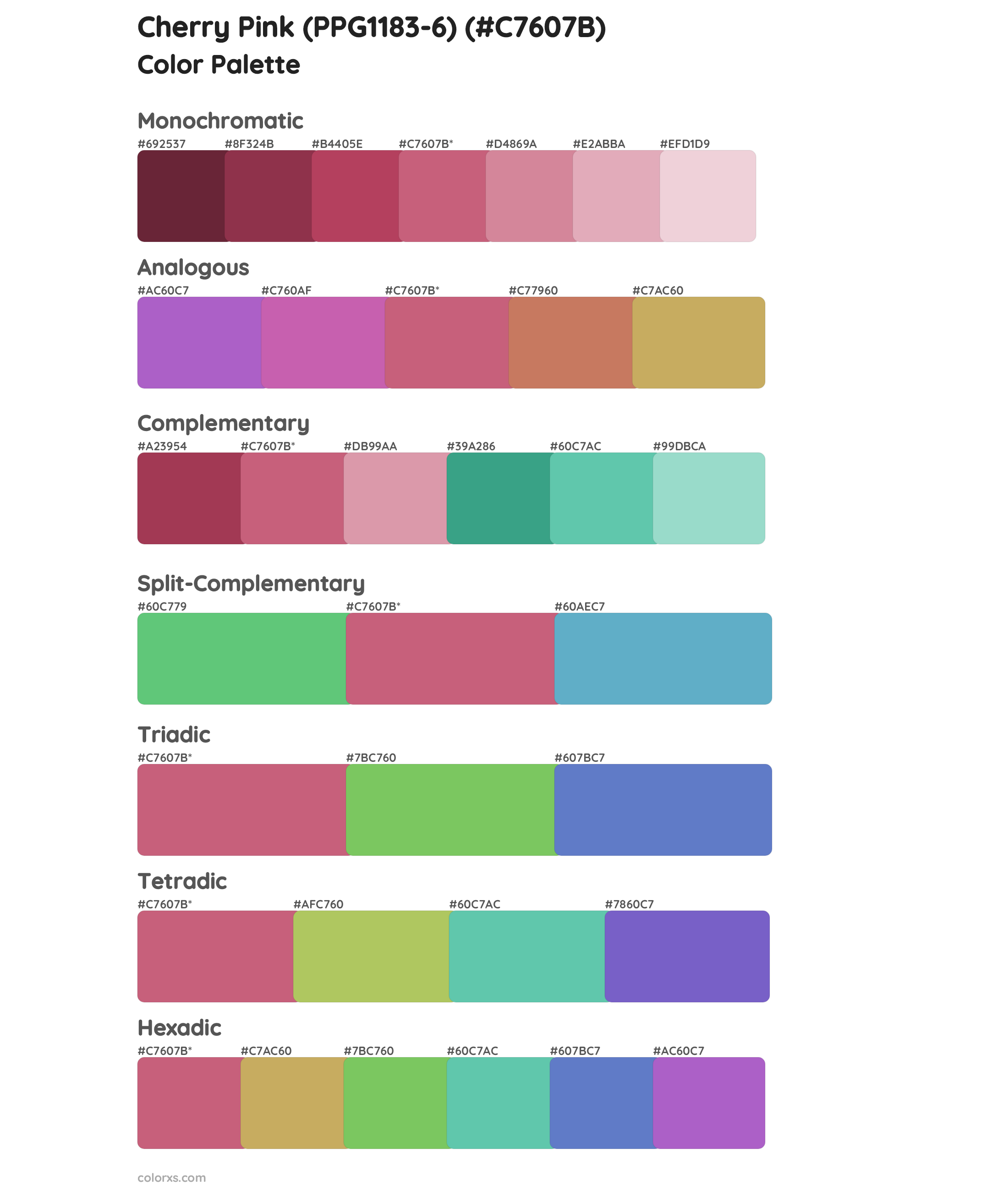 Cherry Pink (PPG1183-6) Color Scheme Palettes