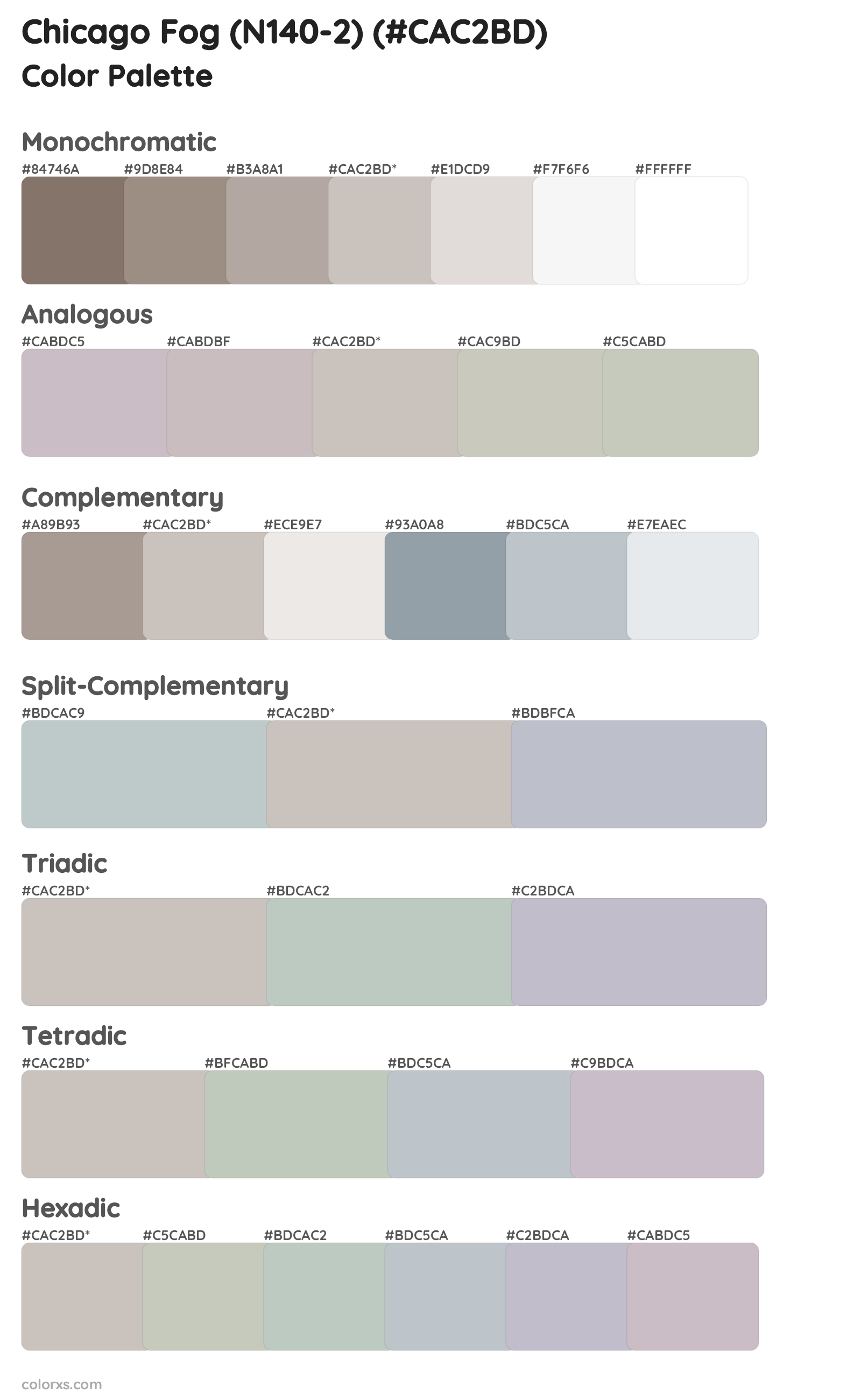 Chicago Fog (N140-2) Color Scheme Palettes