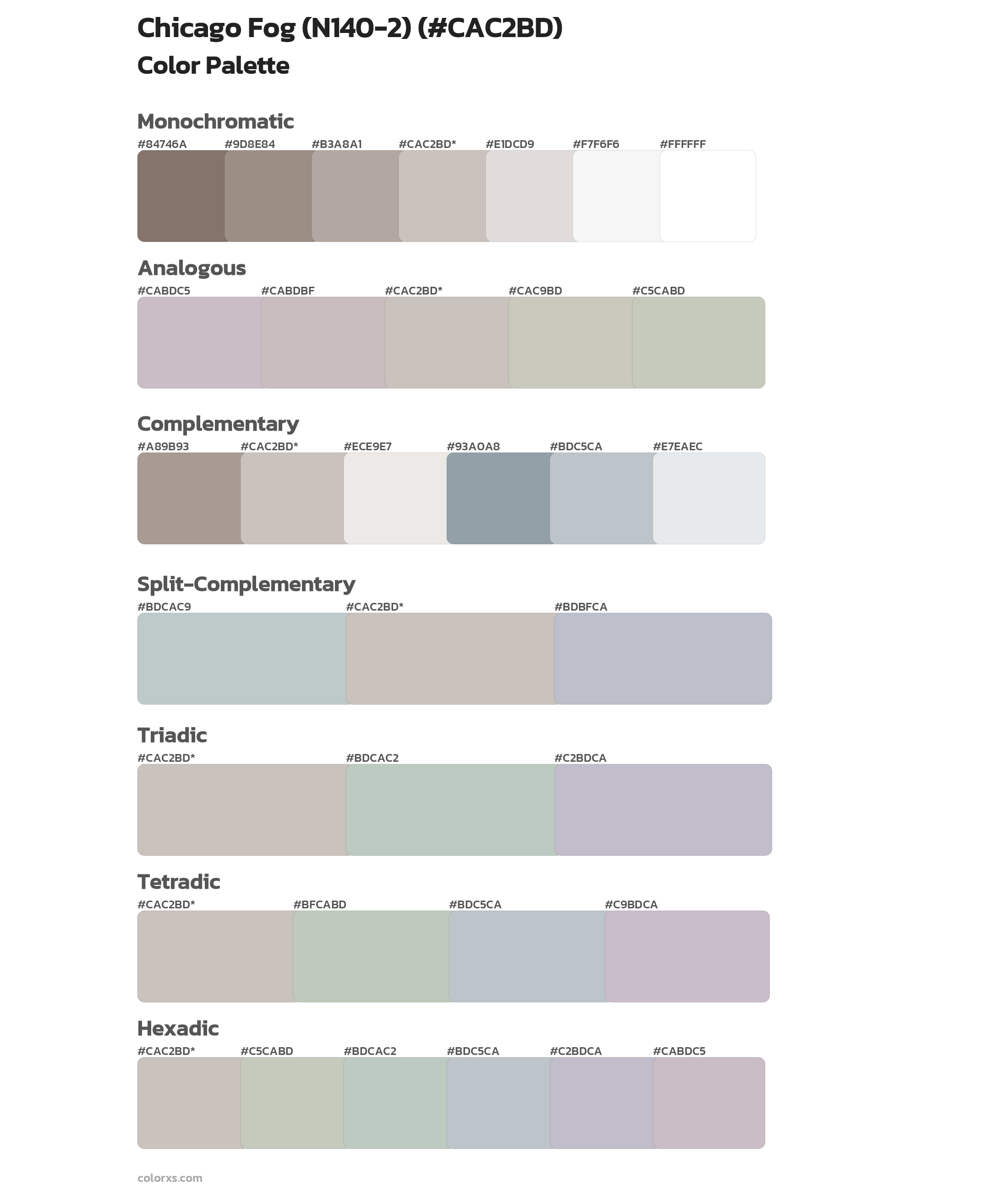 Chicago Fog (N140-2) Color Scheme Palettes