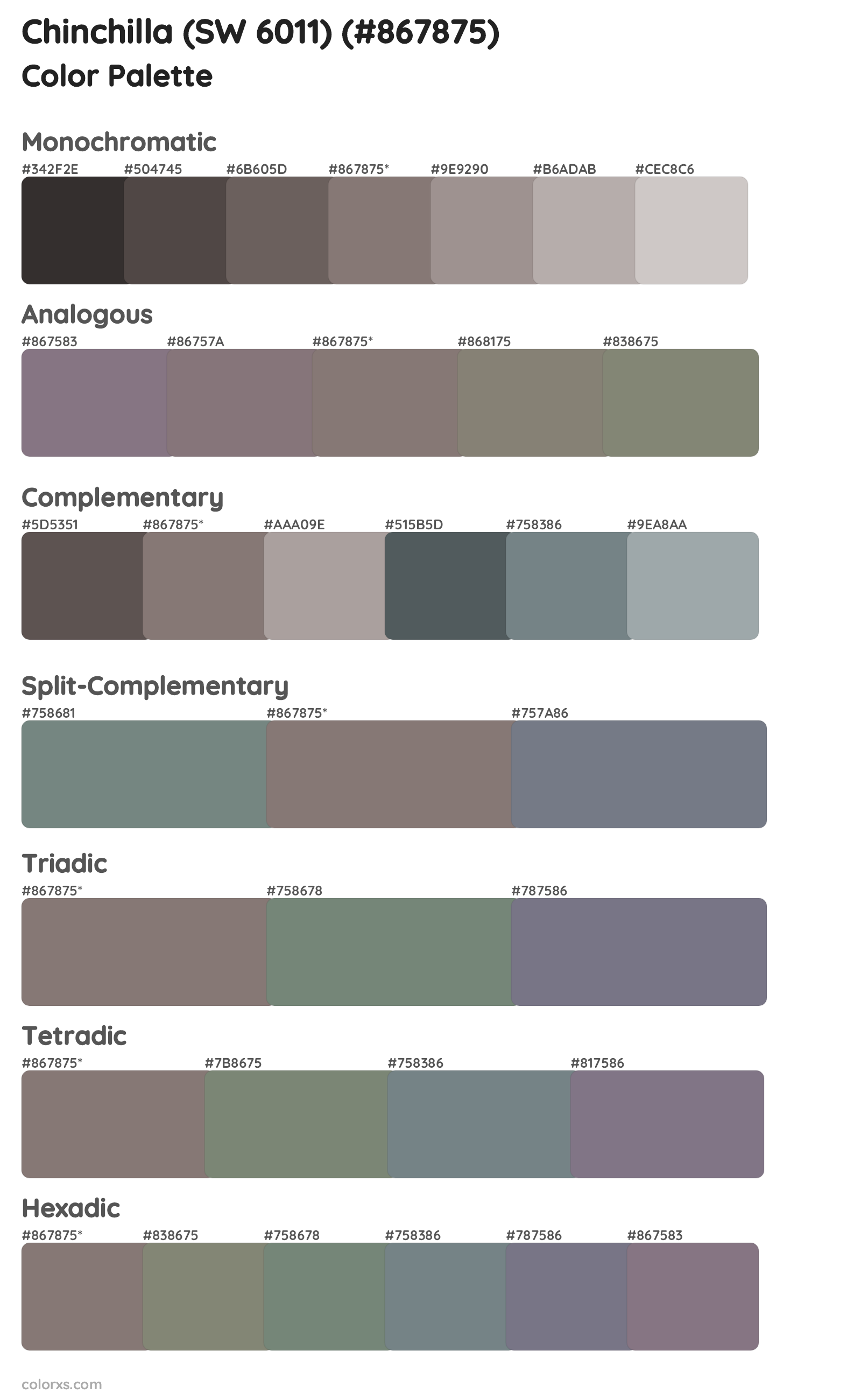 Chinchilla (SW 6011) Color Scheme Palettes