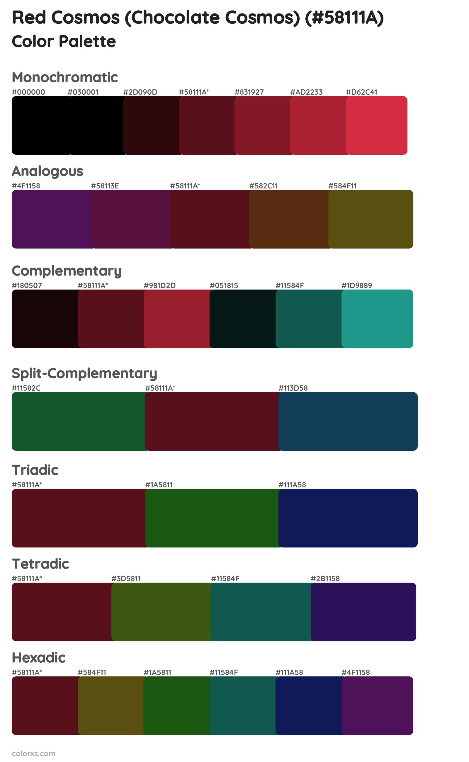 Red Cosmos (Chocolate Cosmos) Color Scheme Palettes