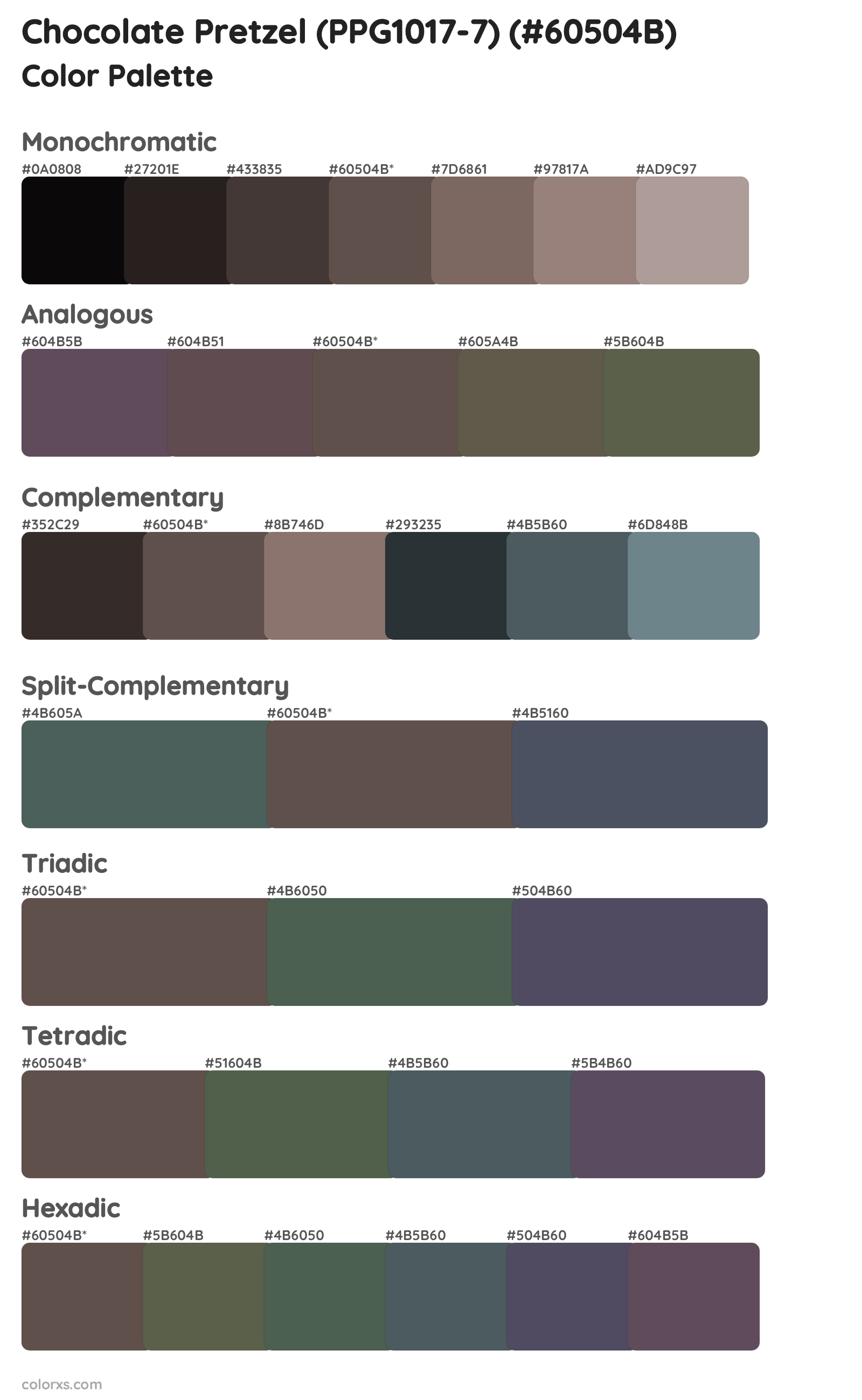 Chocolate Pretzel (PPG1017-7) Color Scheme Palettes