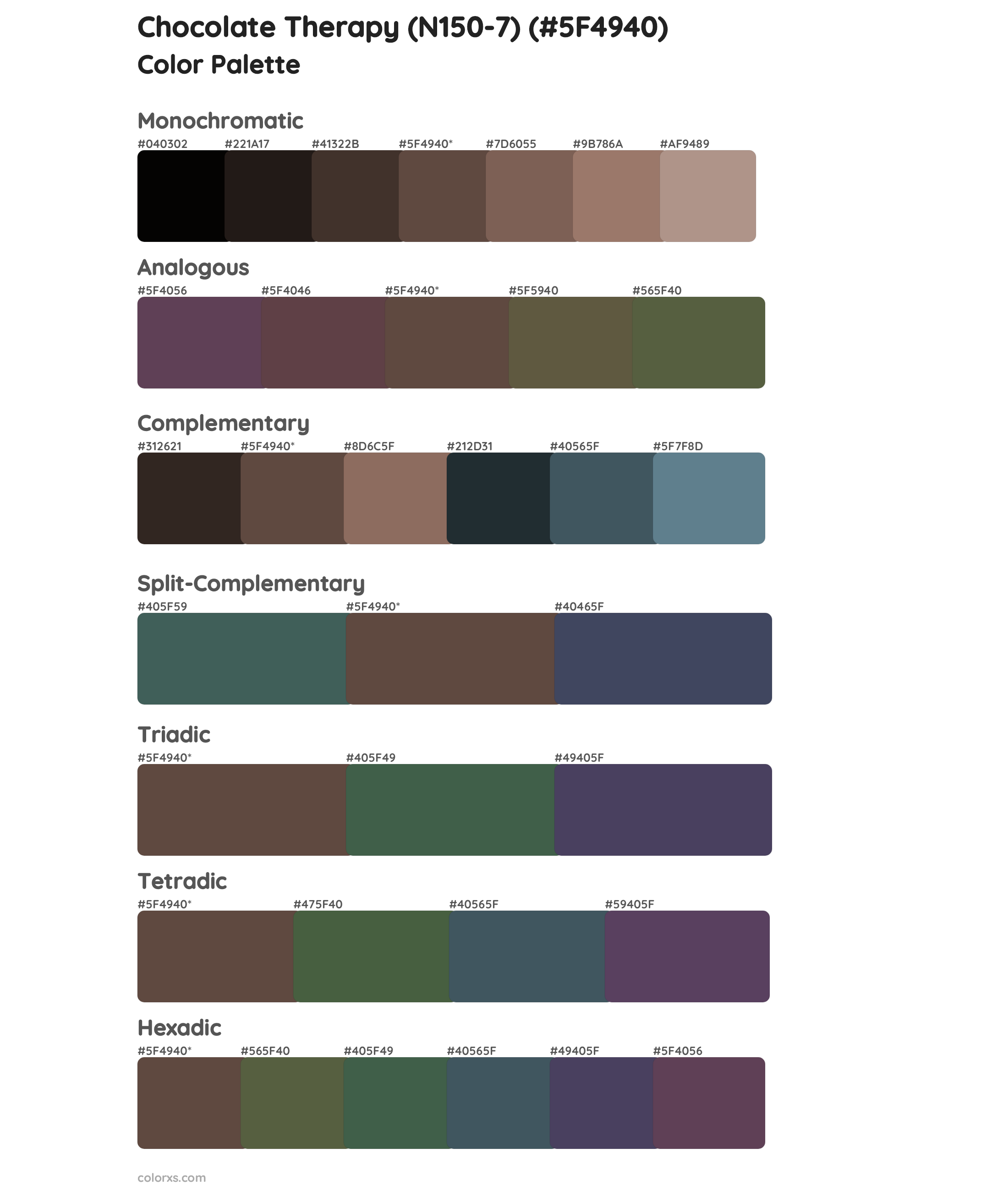 Chocolate Therapy (N150-7) Color Scheme Palettes