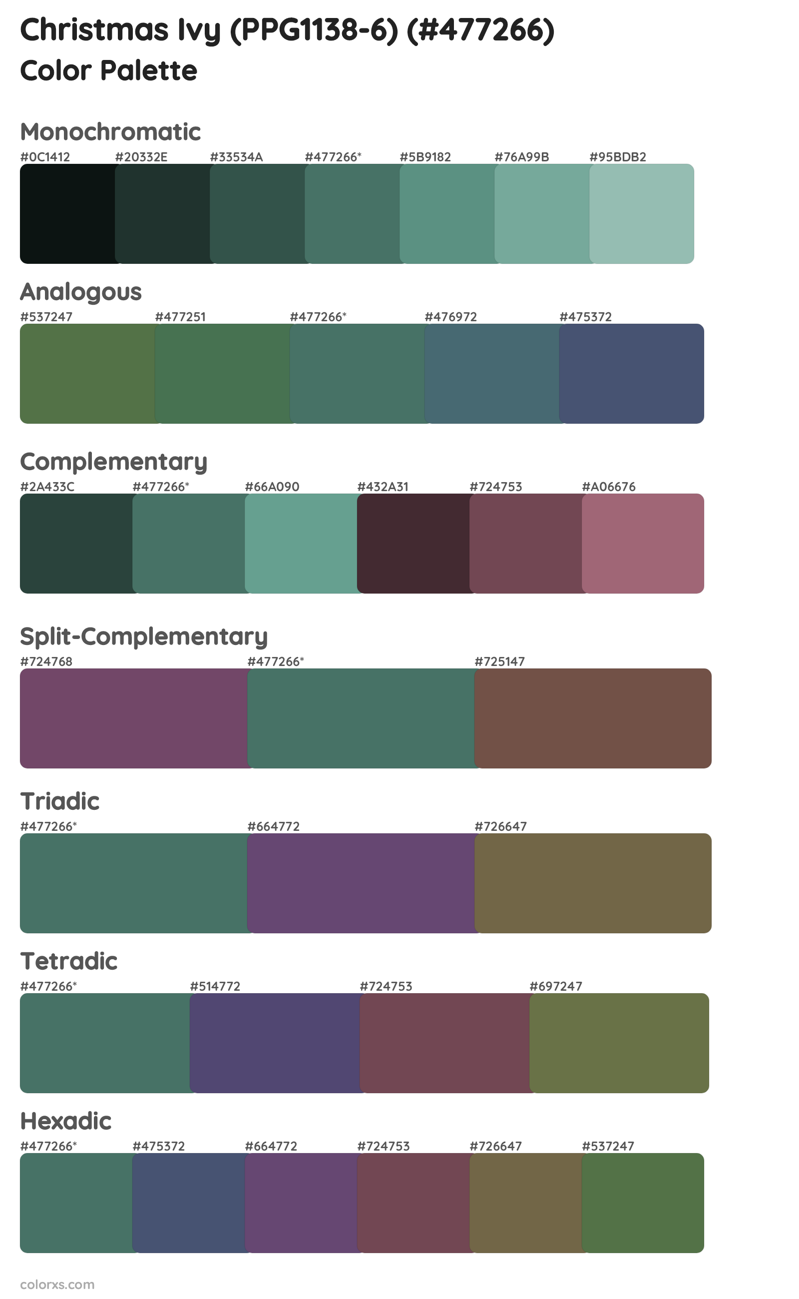 Christmas Ivy (PPG1138-6) Color Scheme Palettes