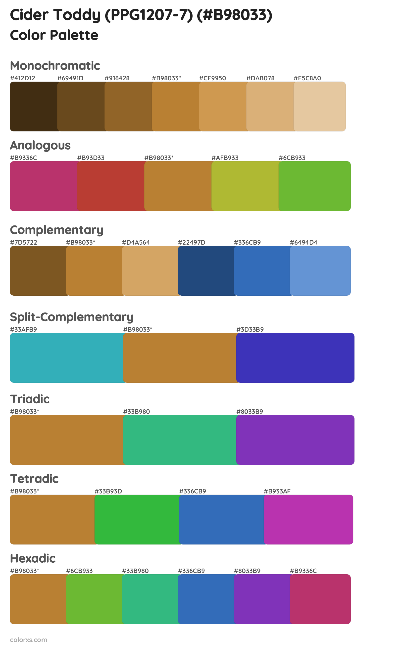 Cider Toddy (PPG1207-7) Color Scheme Palettes