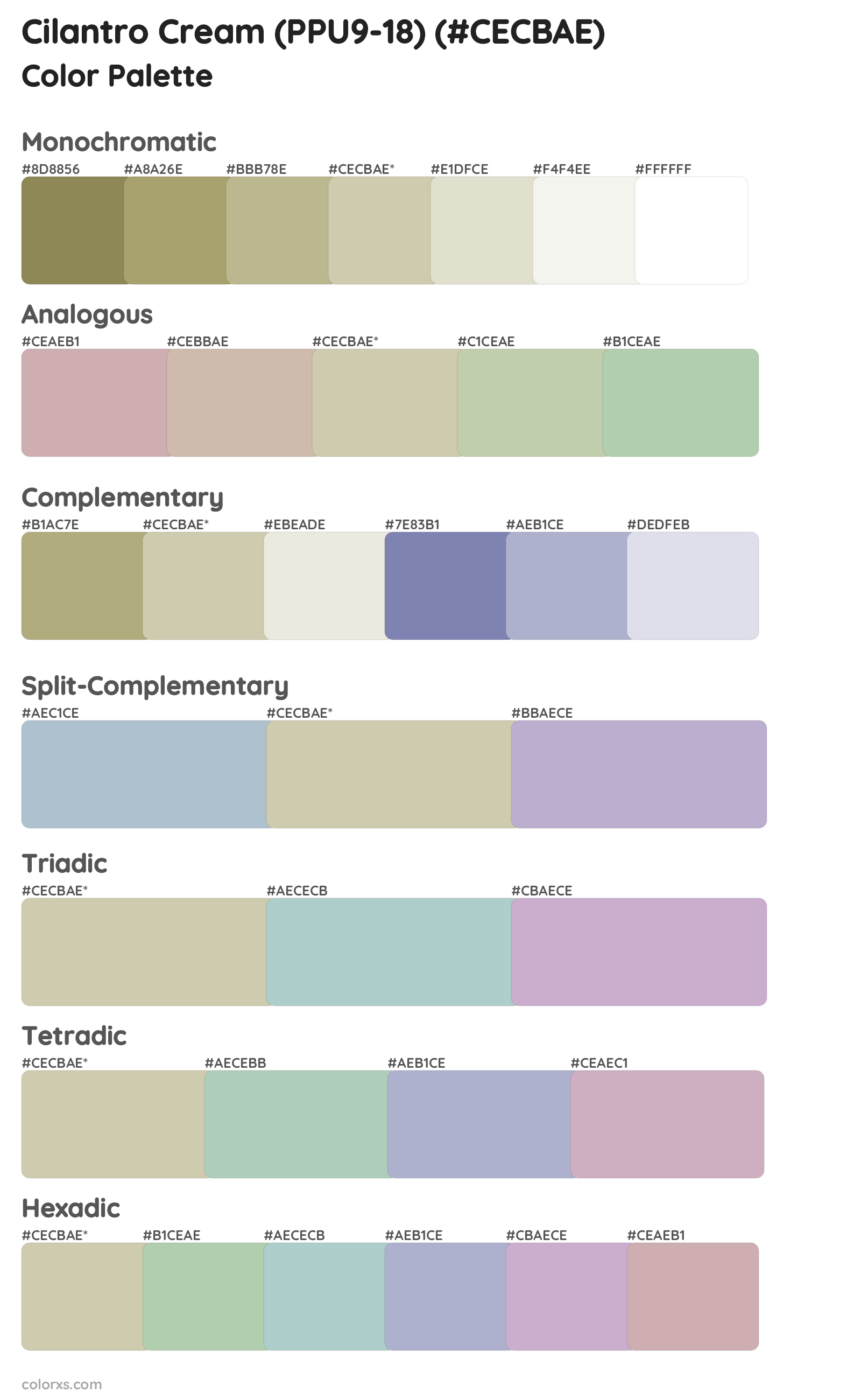 Cilantro Cream (PPU9-18) Color Scheme Palettes