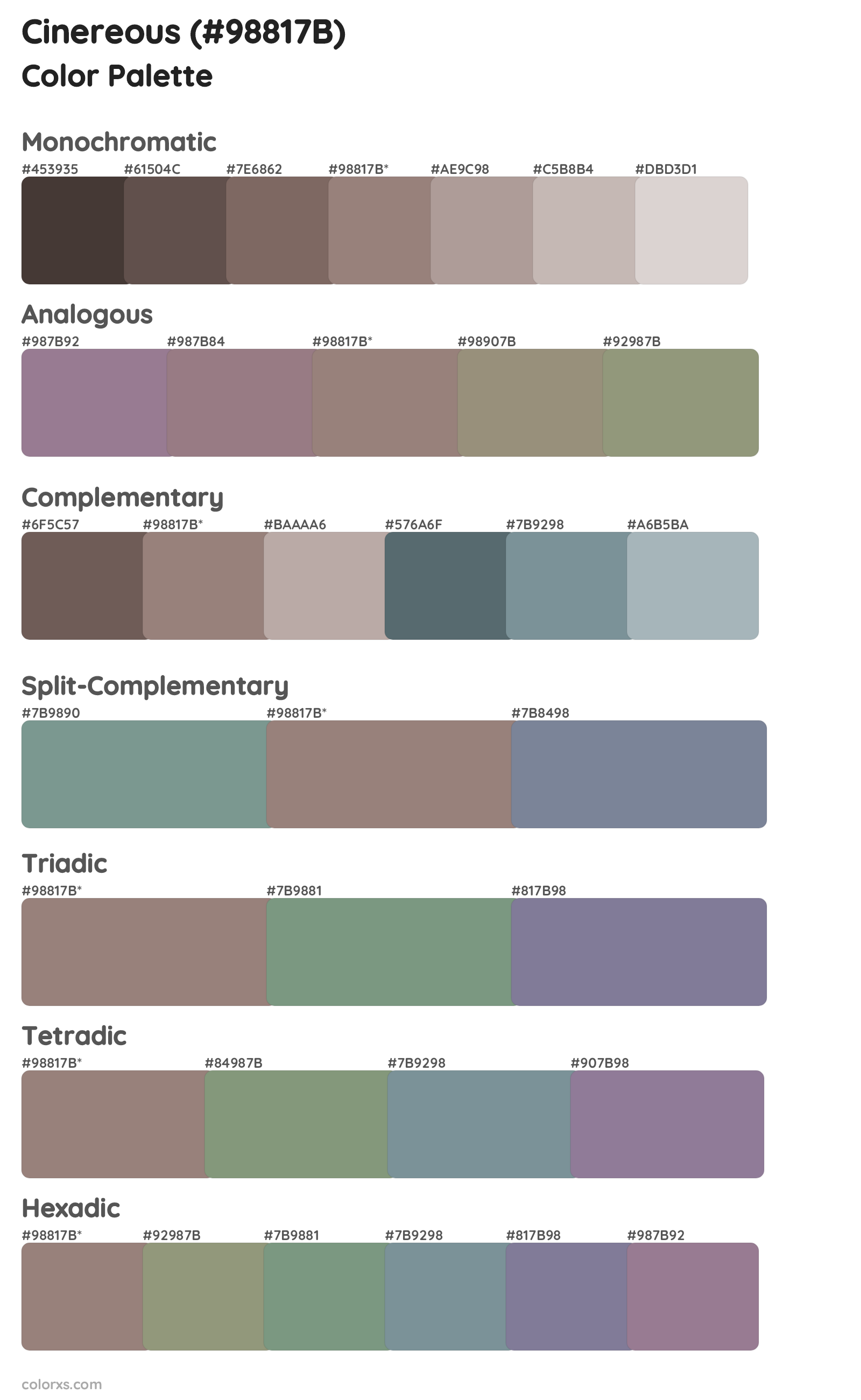 Cinereous Color Scheme Palettes