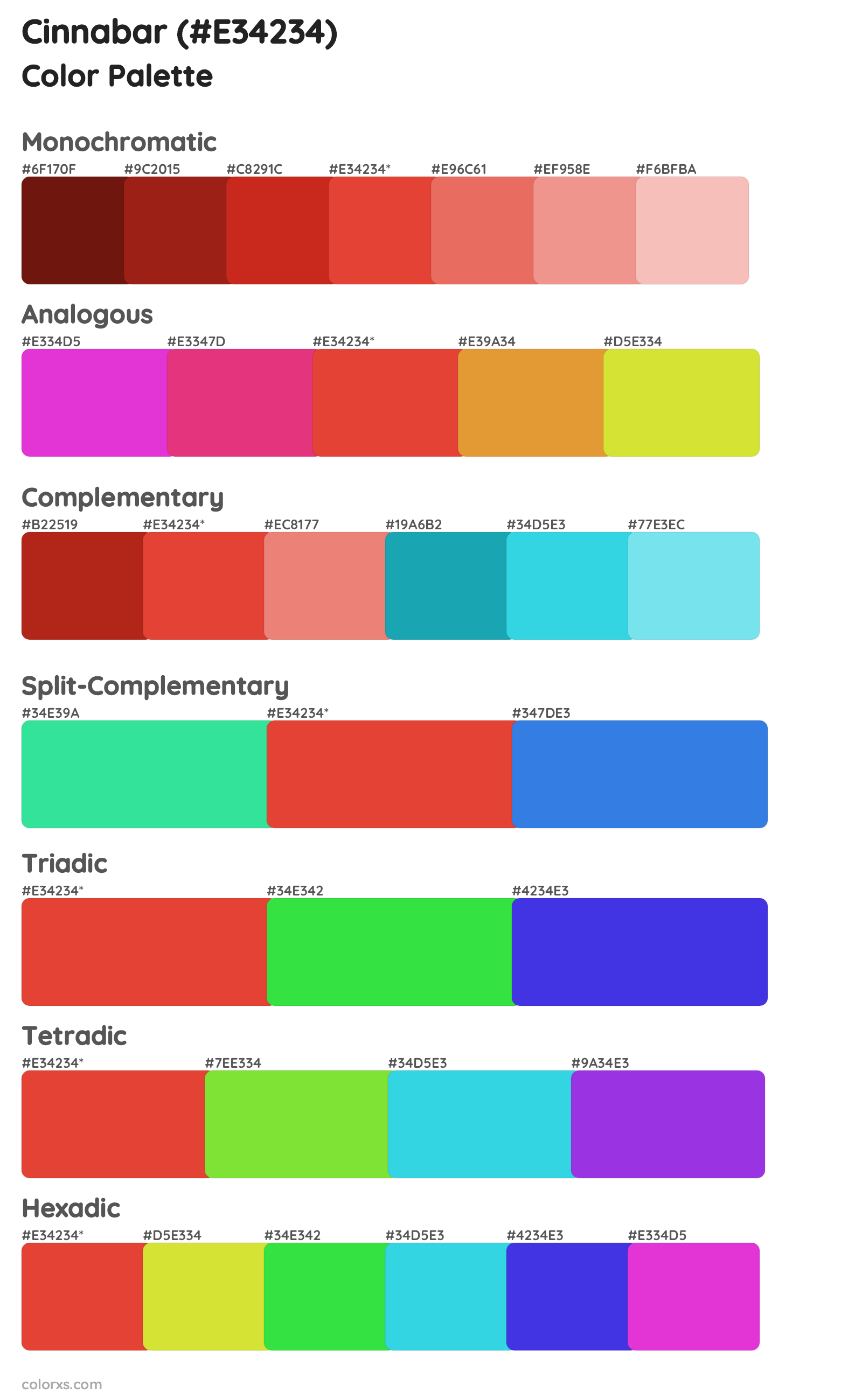 Cinnabar Color Scheme Palettes