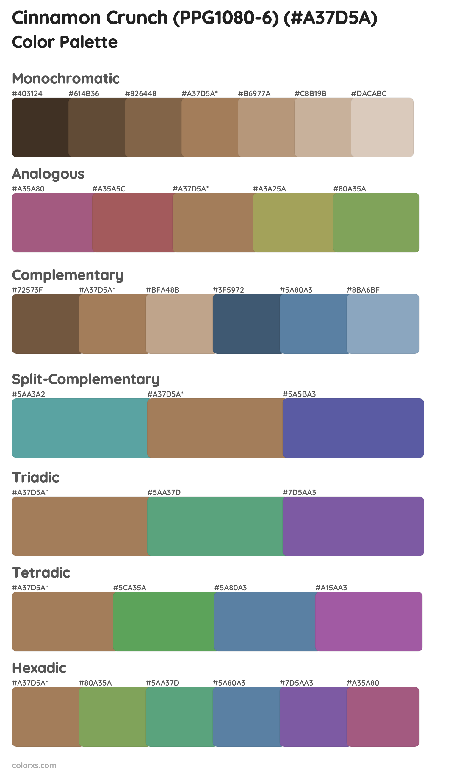 Cinnamon Crunch (PPG1080-6) Color Scheme Palettes