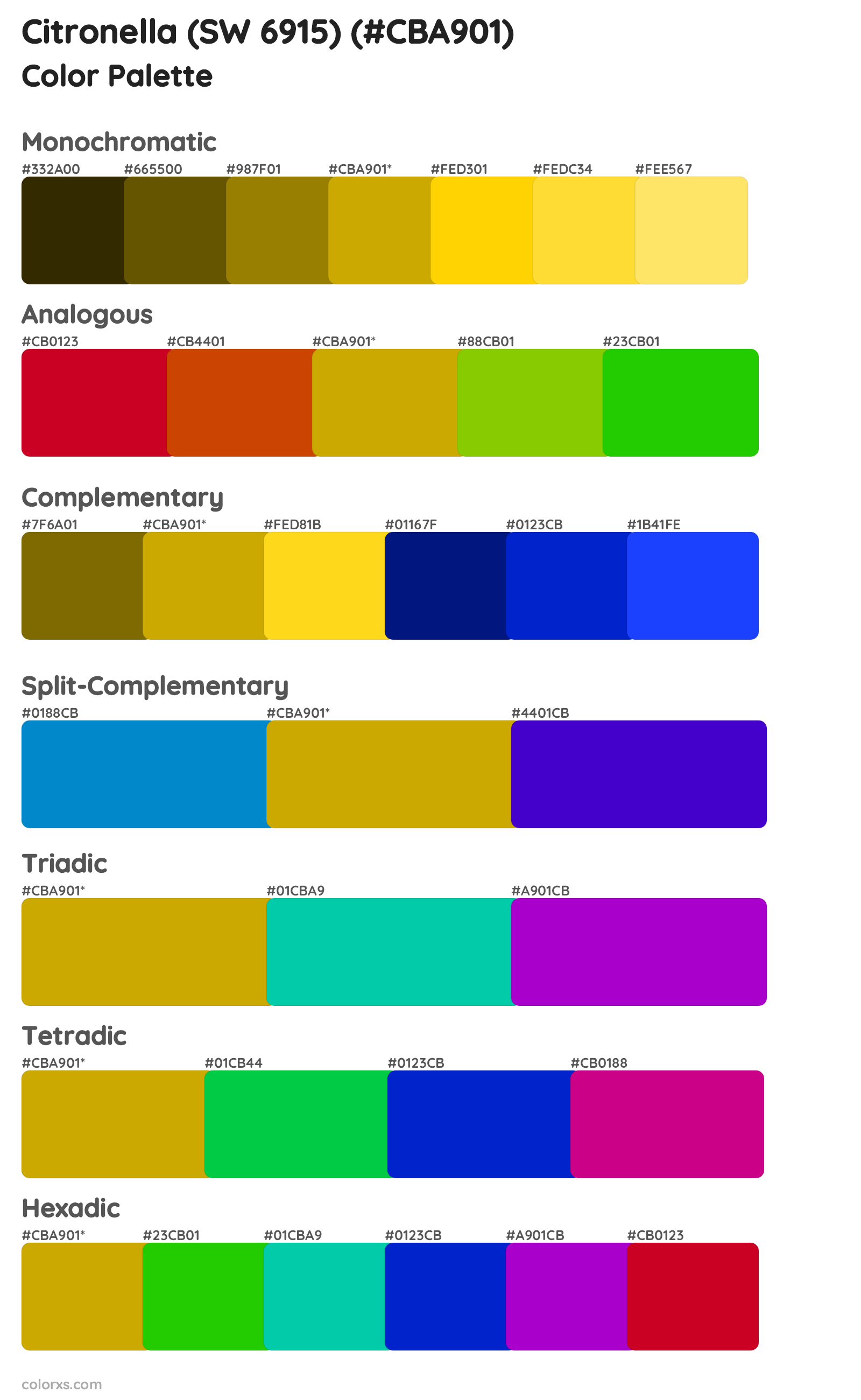 Citronella (SW 6915) Color Scheme Palettes