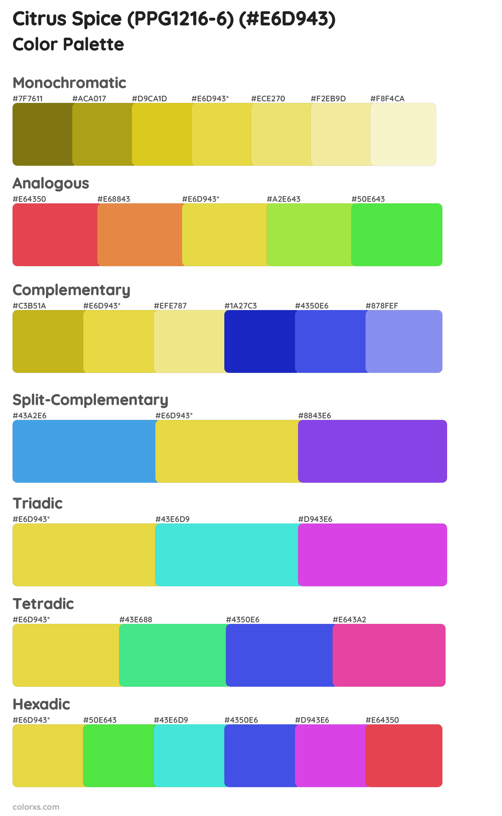 Citrus Spice (PPG1216-6) Color Scheme Palettes