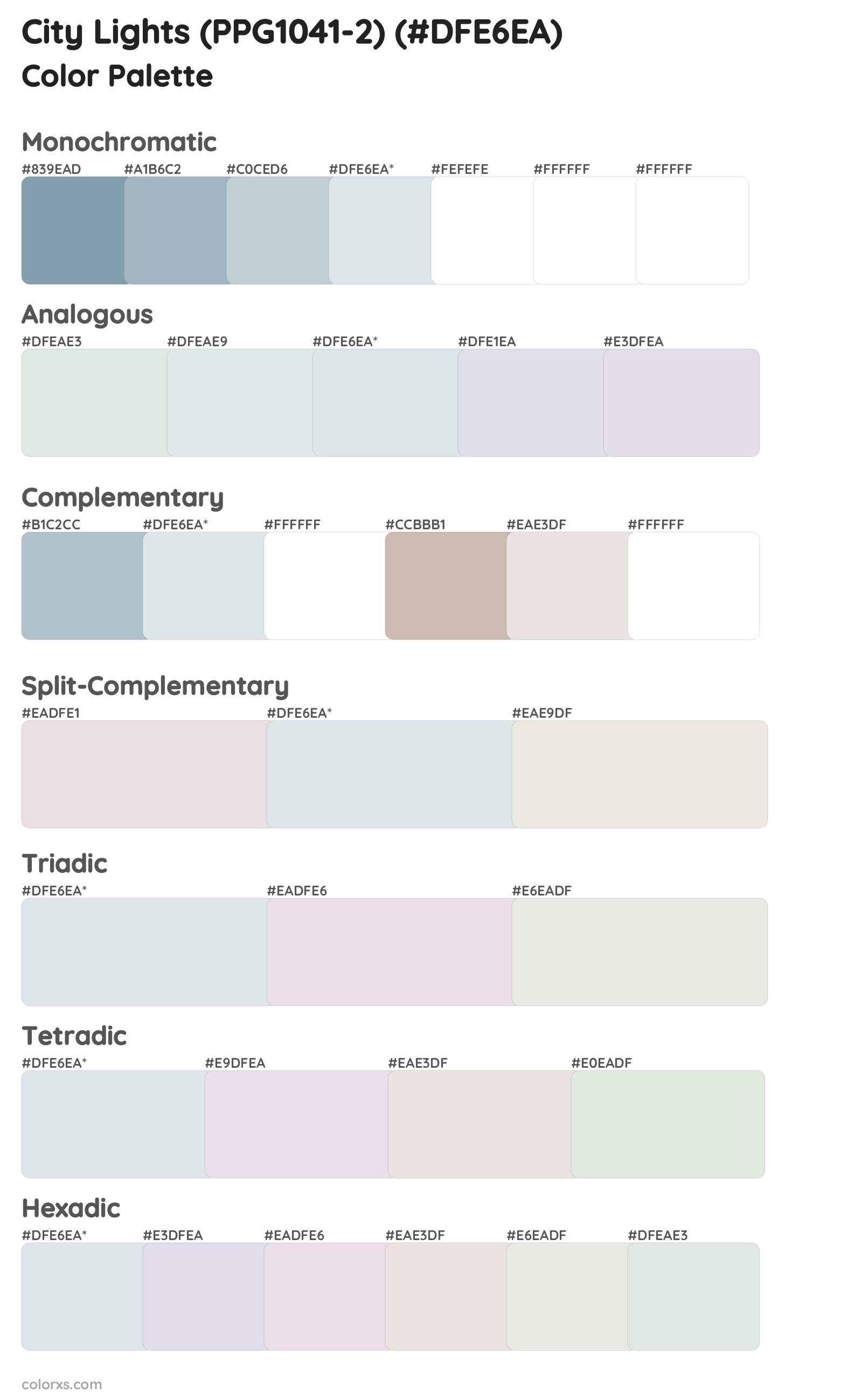 City Lights (PPG1041-2) Color Scheme Palettes