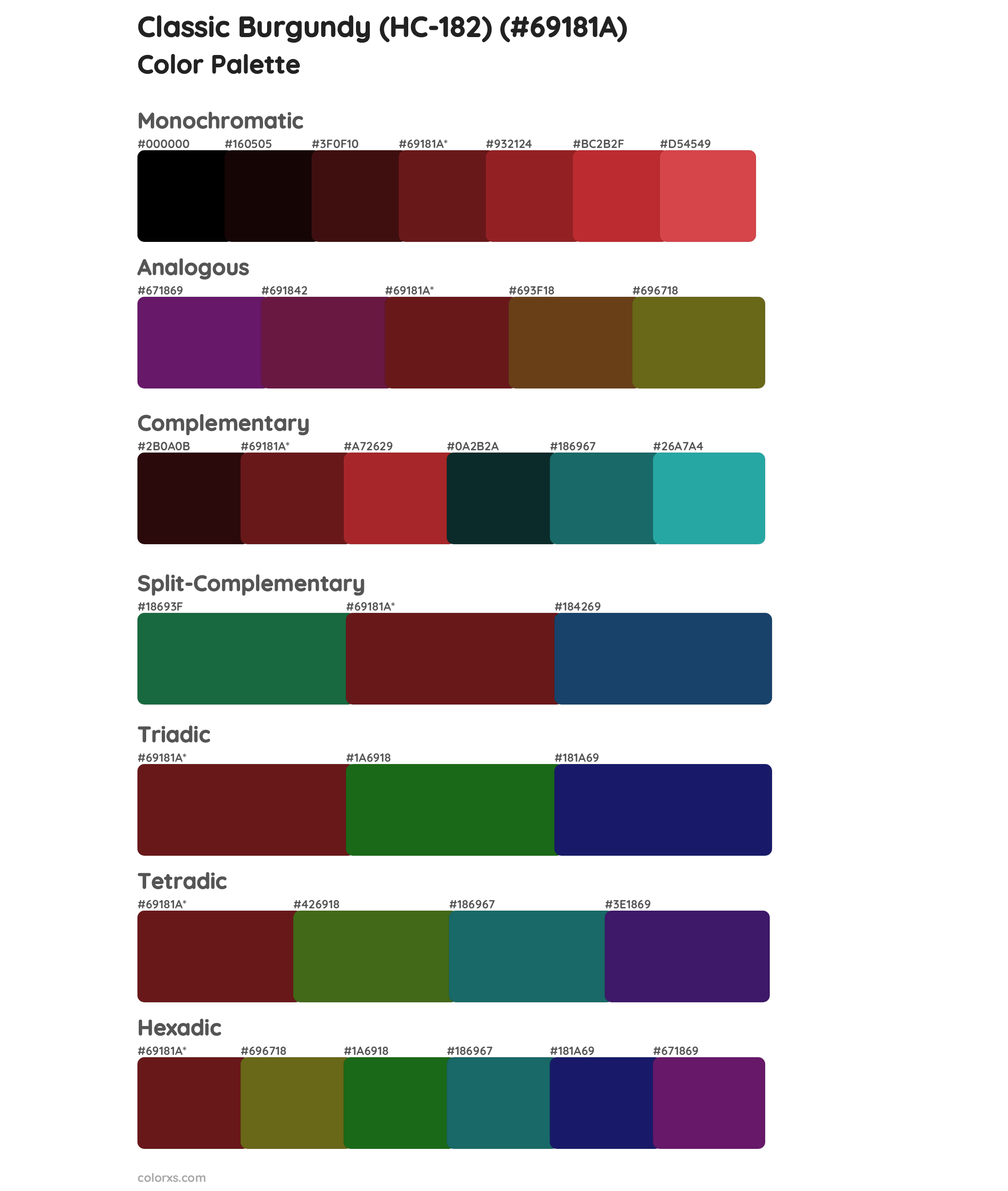 Classic Burgundy (HC-182) Color Scheme Palettes