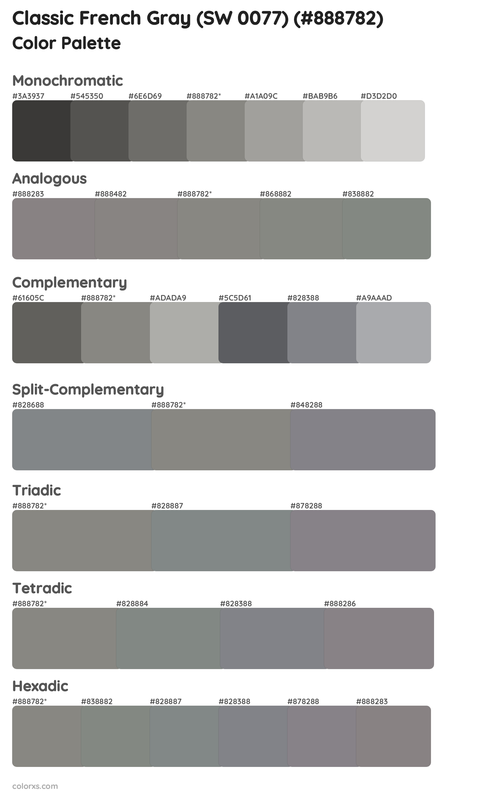 Classic French Gray (SW 0077) Color Scheme Palettes