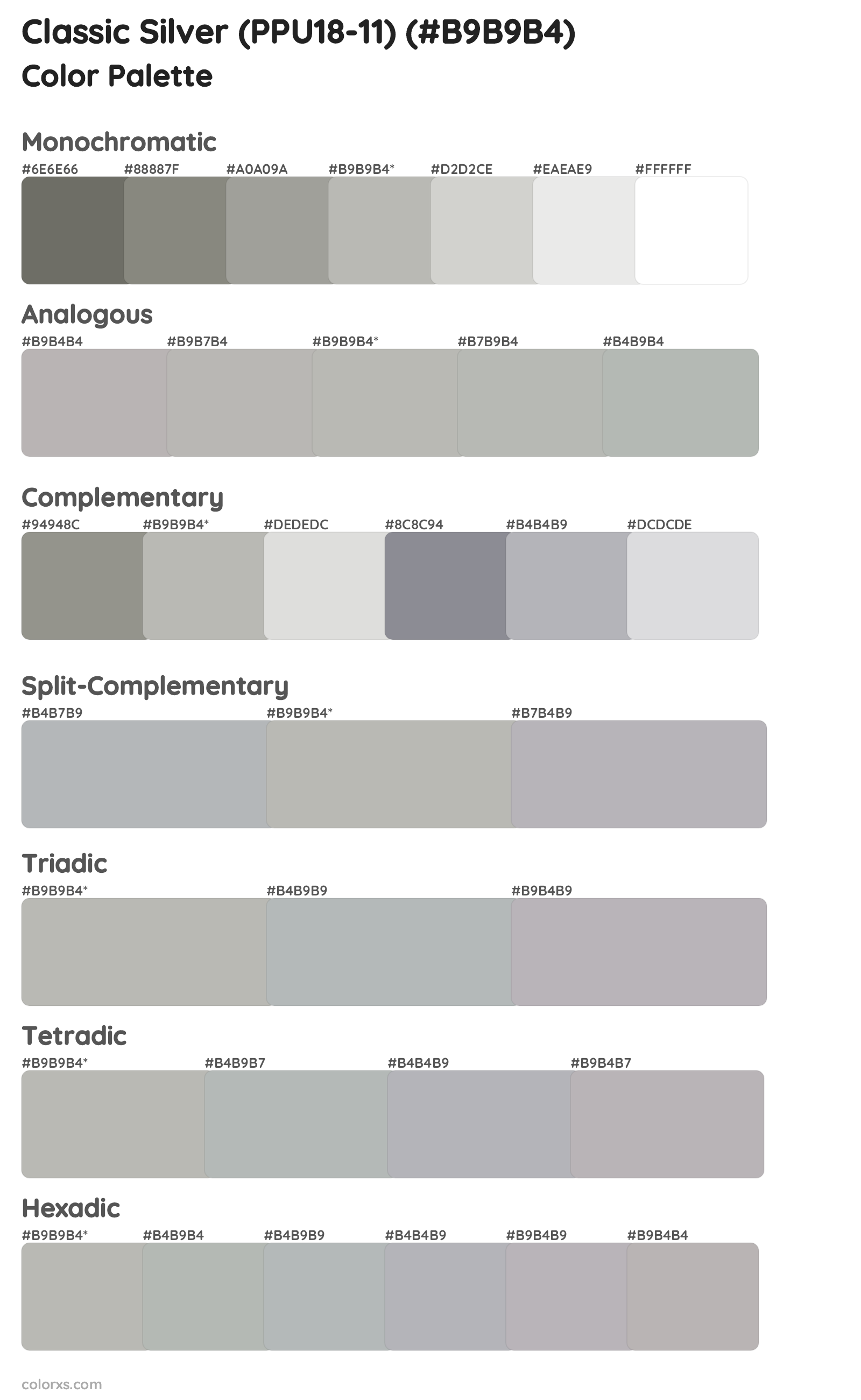 Classic Silver (PPU18-11) Color Scheme Palettes