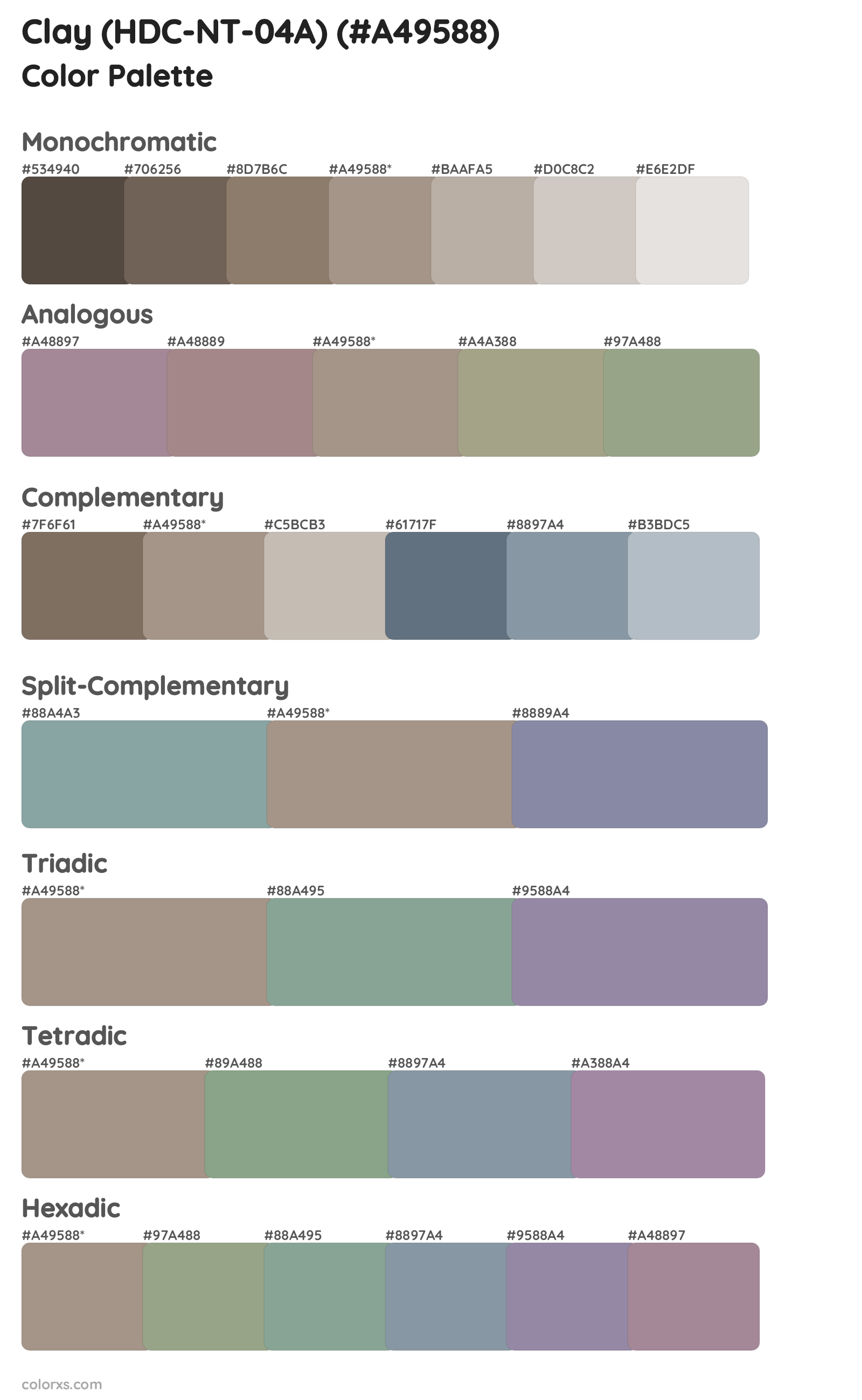 Clay (HDC-NT-04A) Color Scheme Palettes