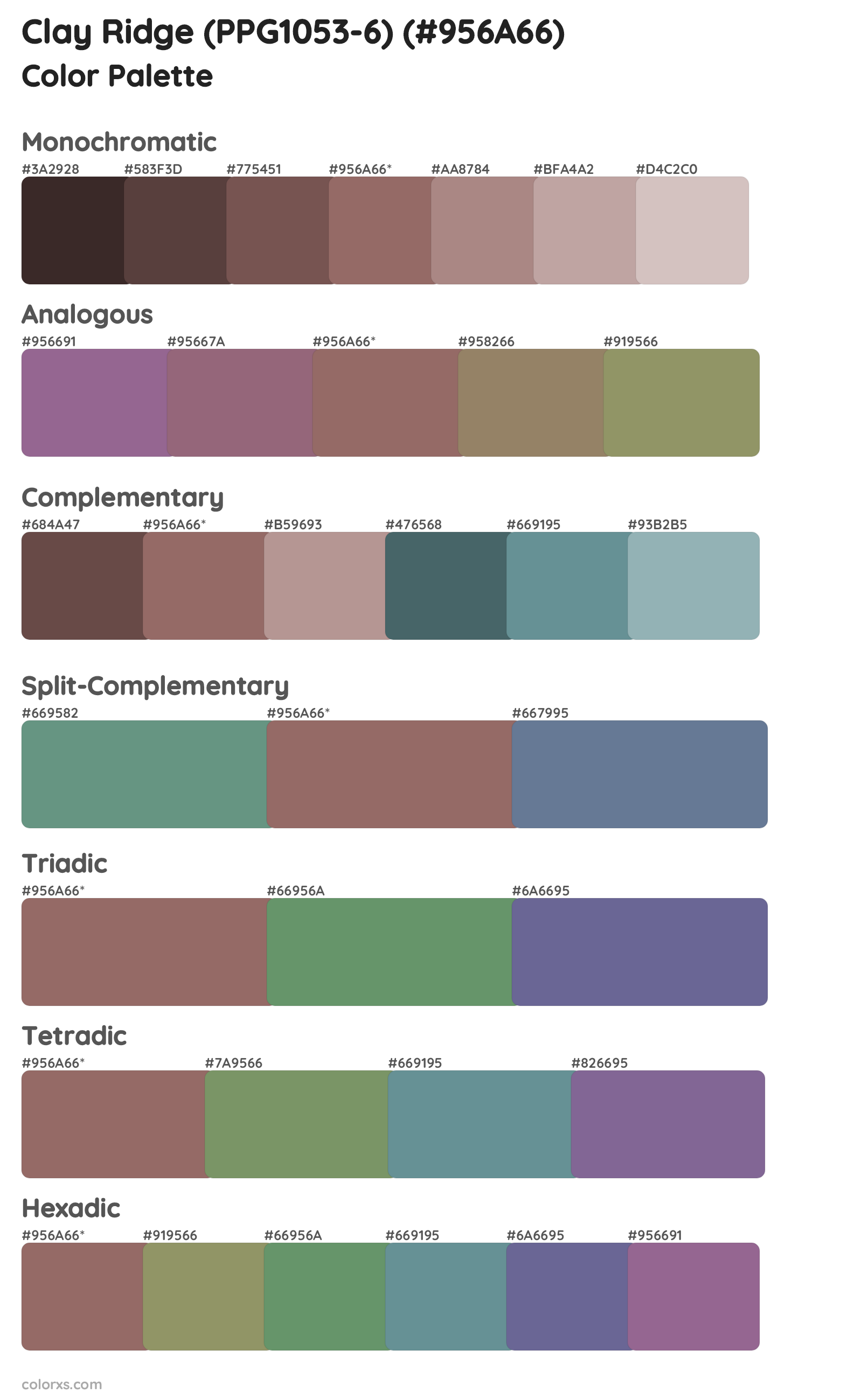 Clay Ridge (PPG1053-6) Color Scheme Palettes