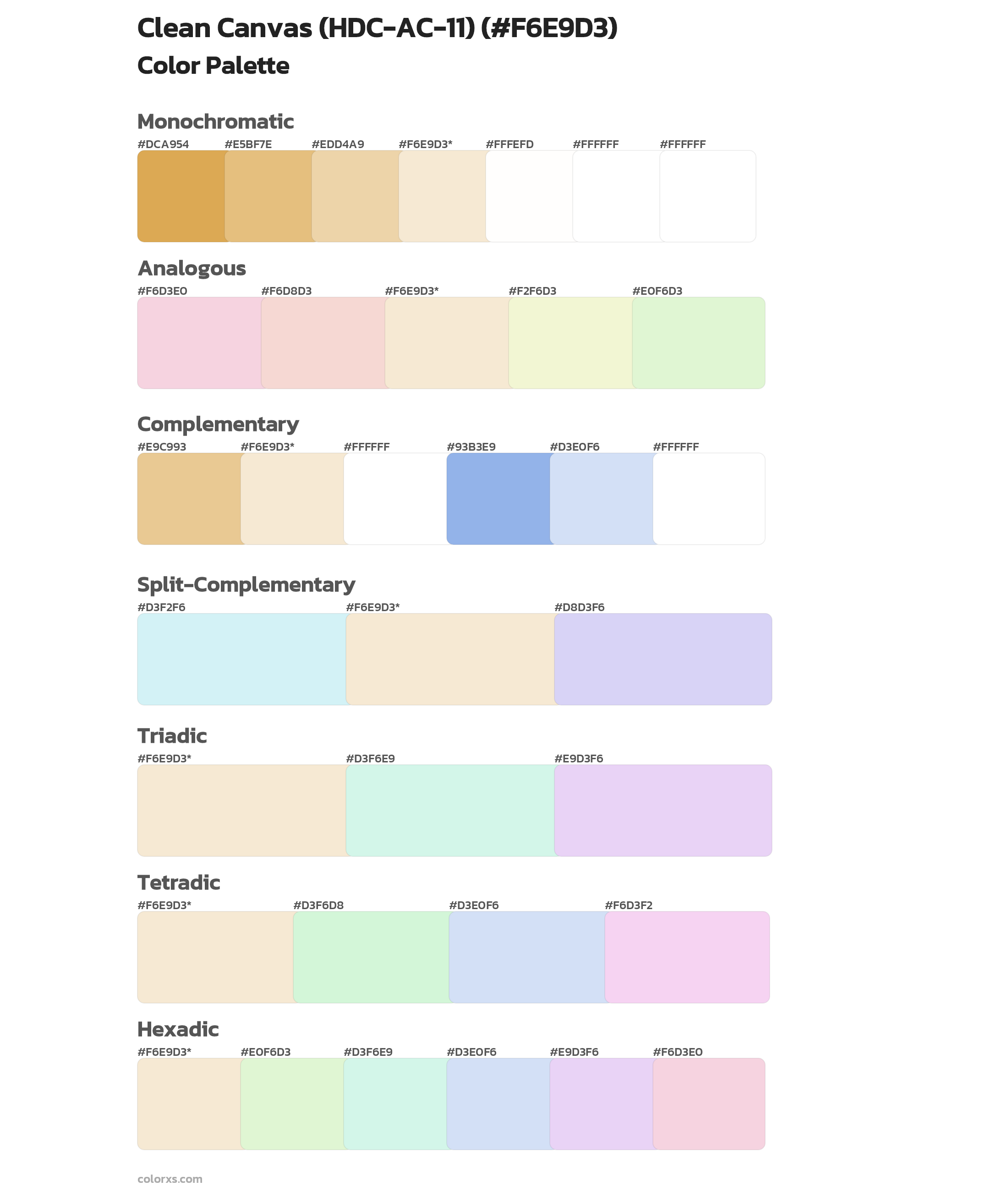 Clean Canvas (HDC-AC-11) Color Scheme Palettes
