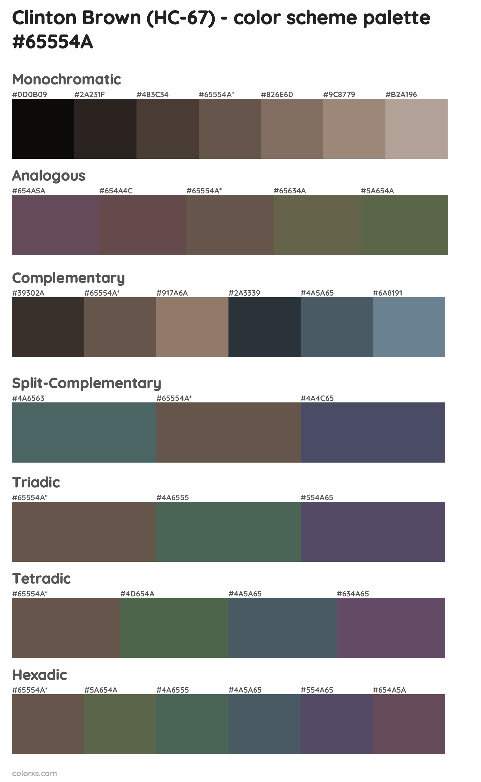 Clinton Brown (HC-67) Color Scheme Palettes
